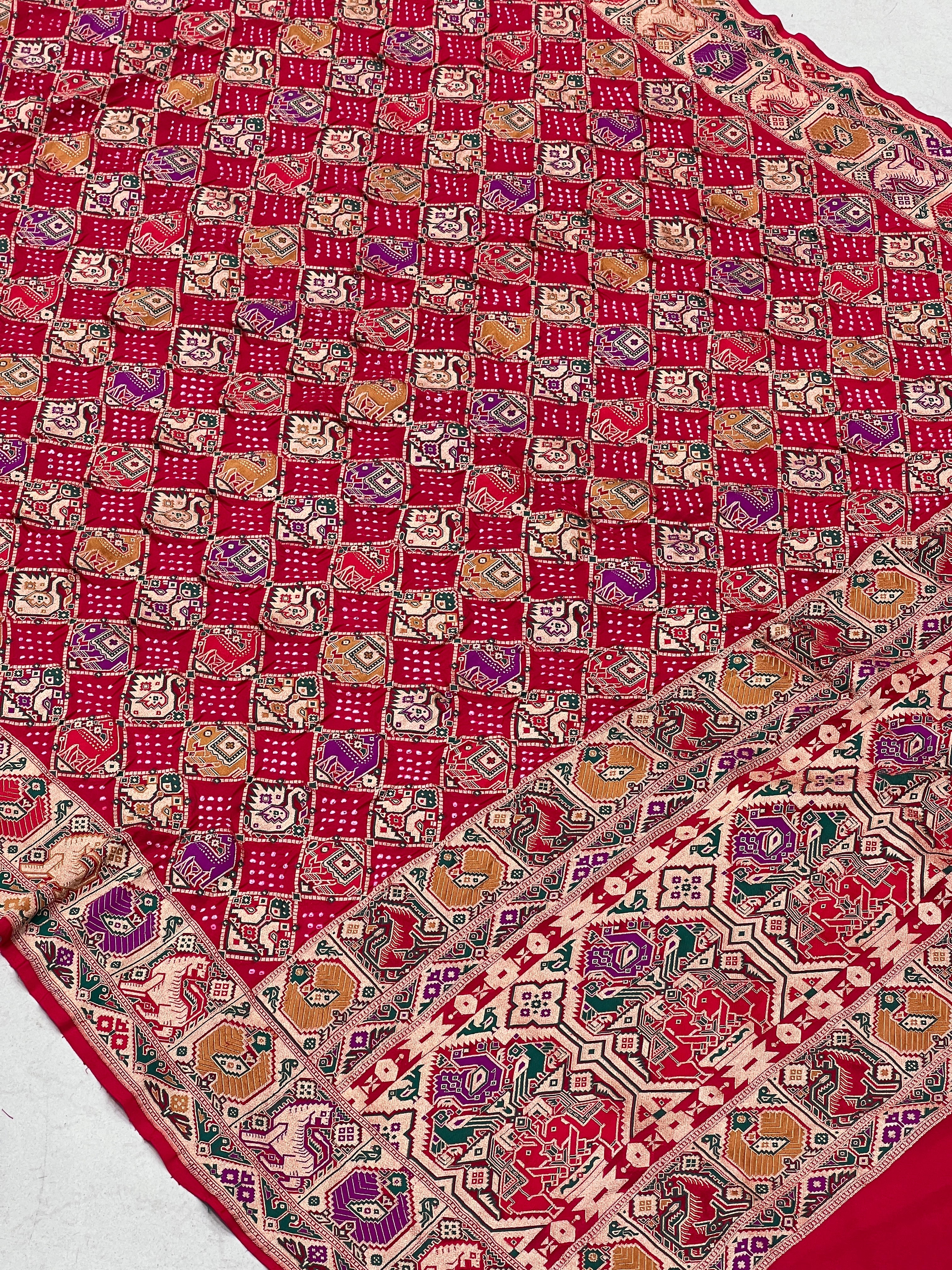 Red Meenakari Patola Weave Jaal Rai Bandhej Georgette Dupatta