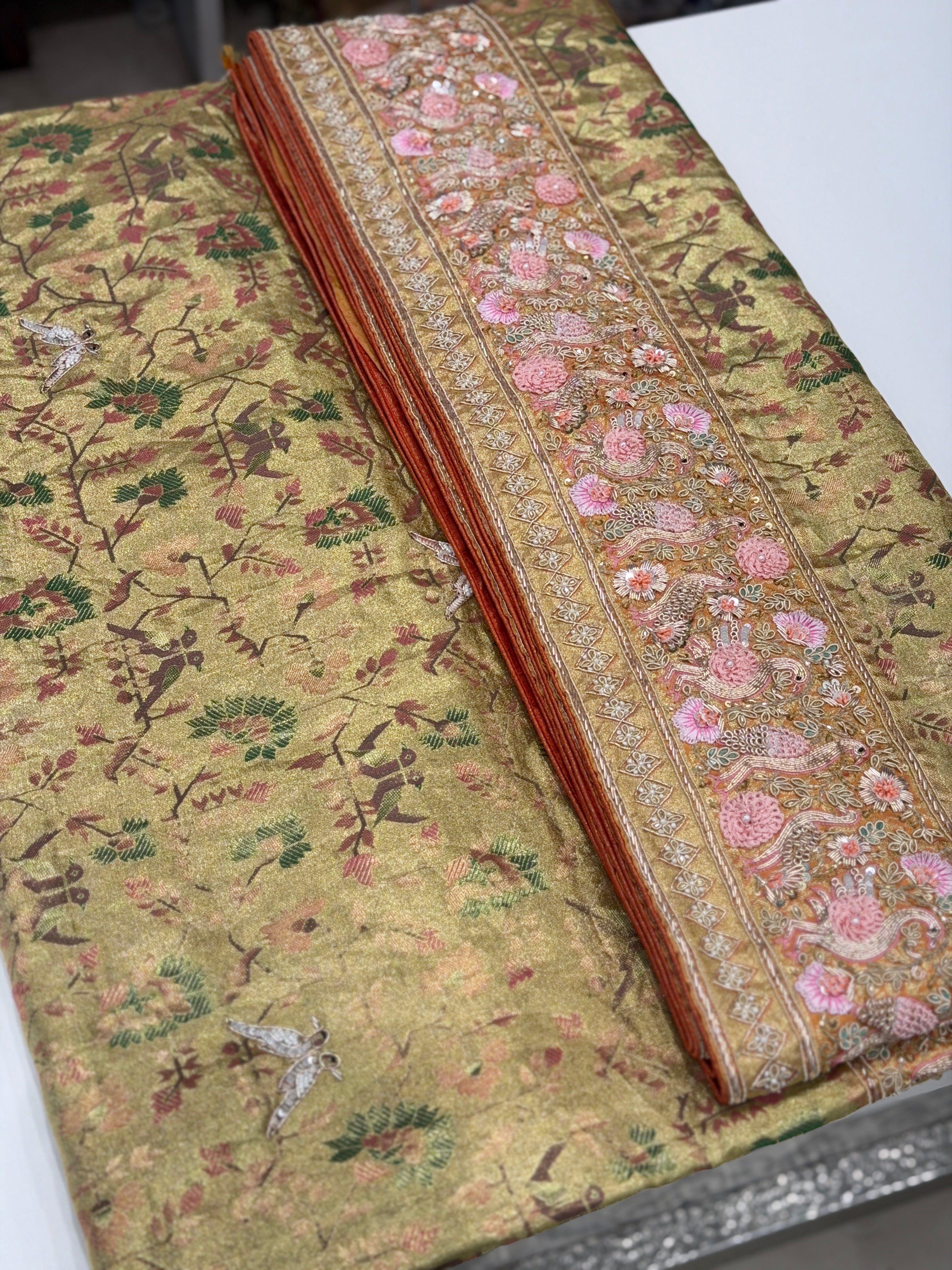 Pista Green Paithani Kanjivaram Luxury Zardosi Resham Hand Embroidery Saree