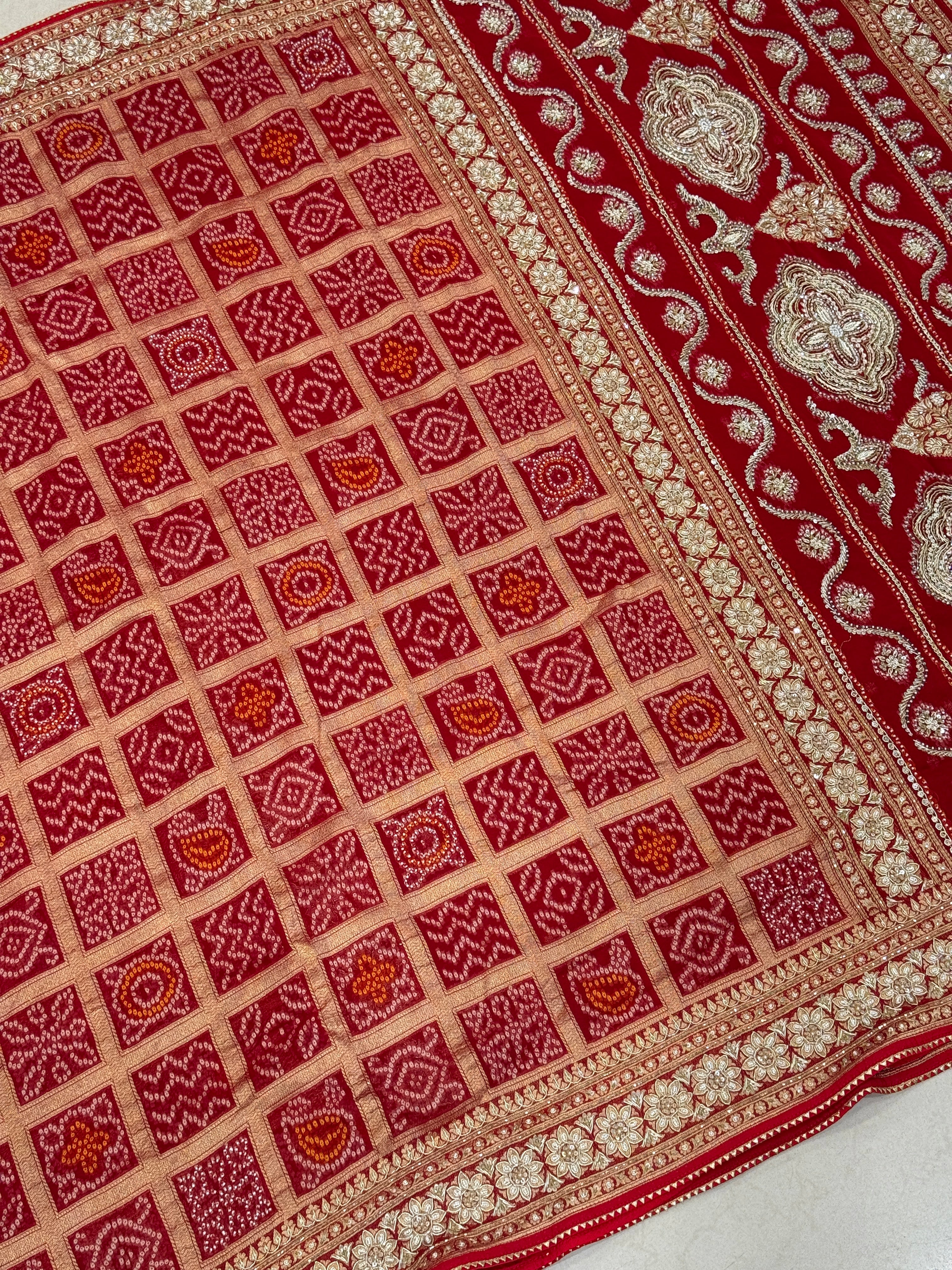 Red Traditional Gharchola Georgette Zardosi Hand Embroidery Saree