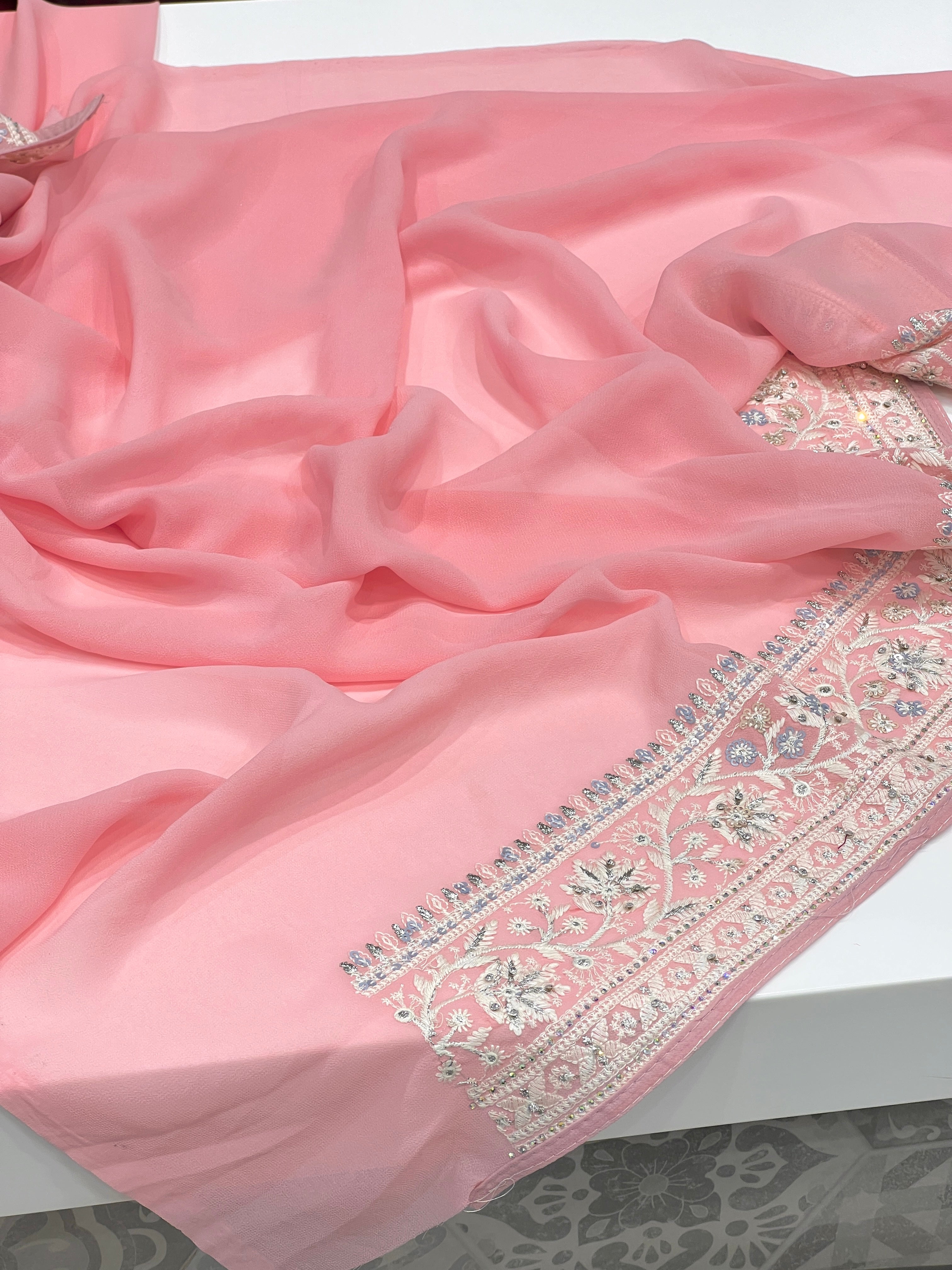 Pink Chikankari Saree