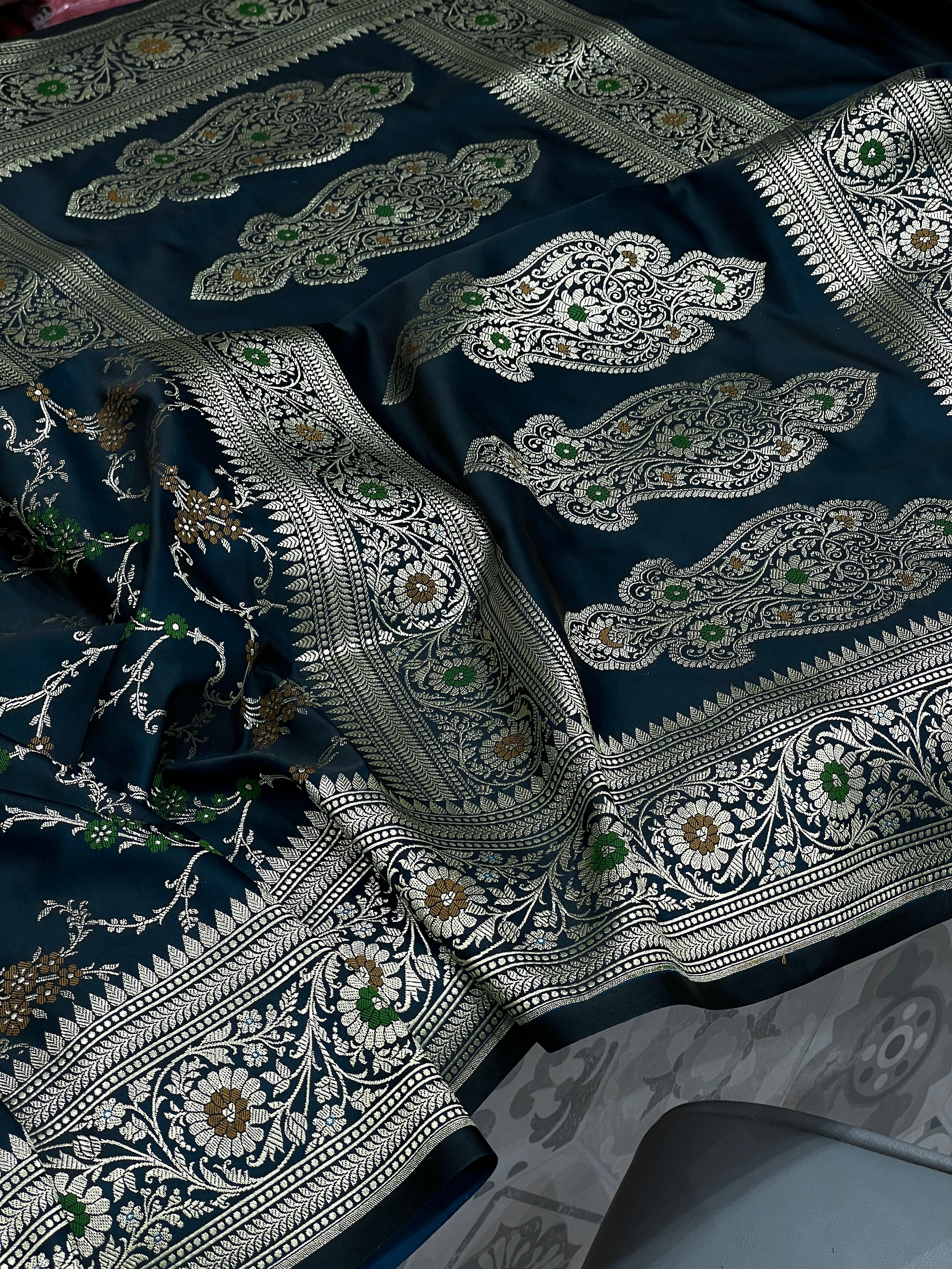 Blueish Green Banarasi Meenakari Jaal Saree