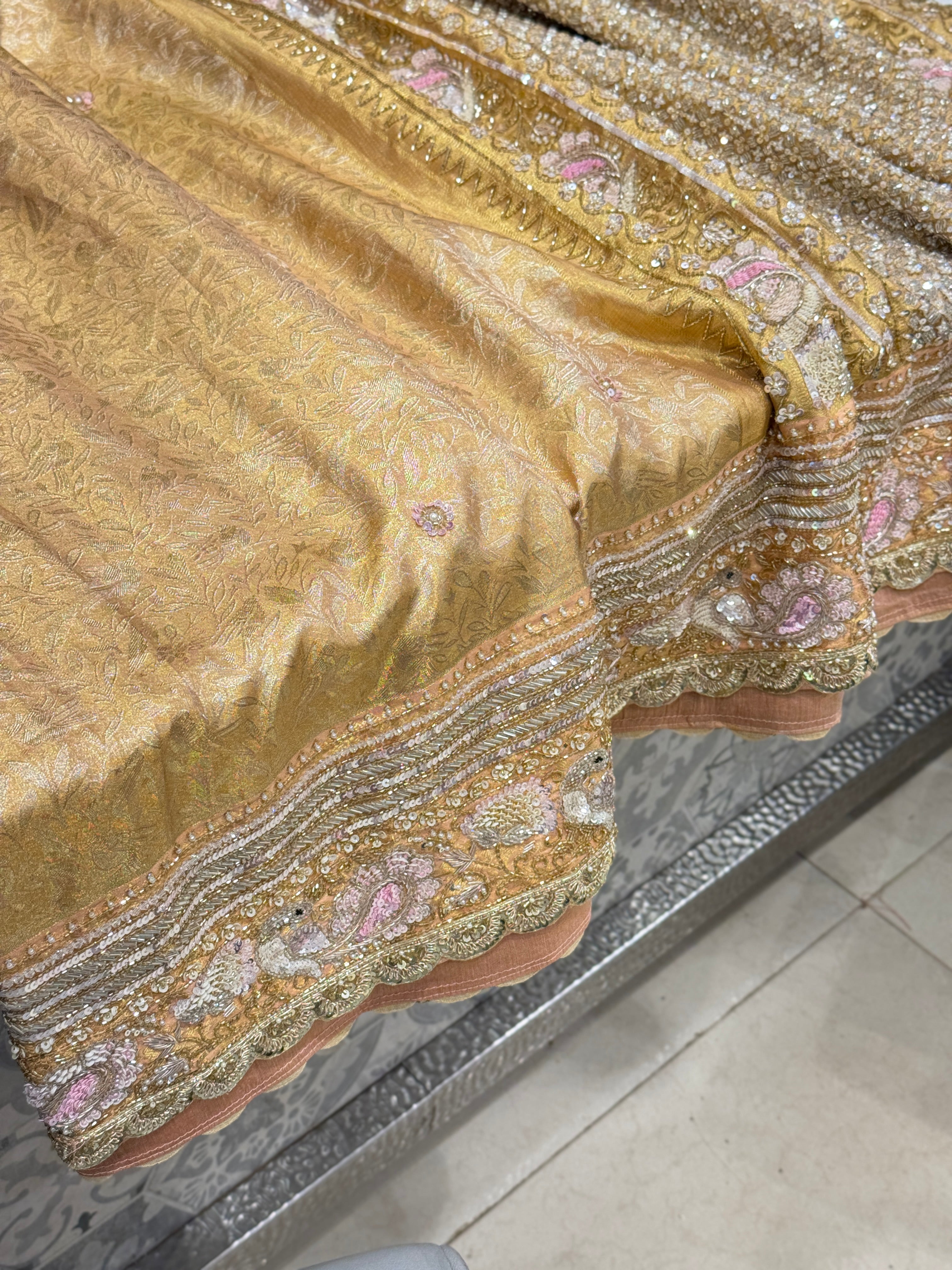 Peach Kanjivaram Motif Hand Embroidery Saree