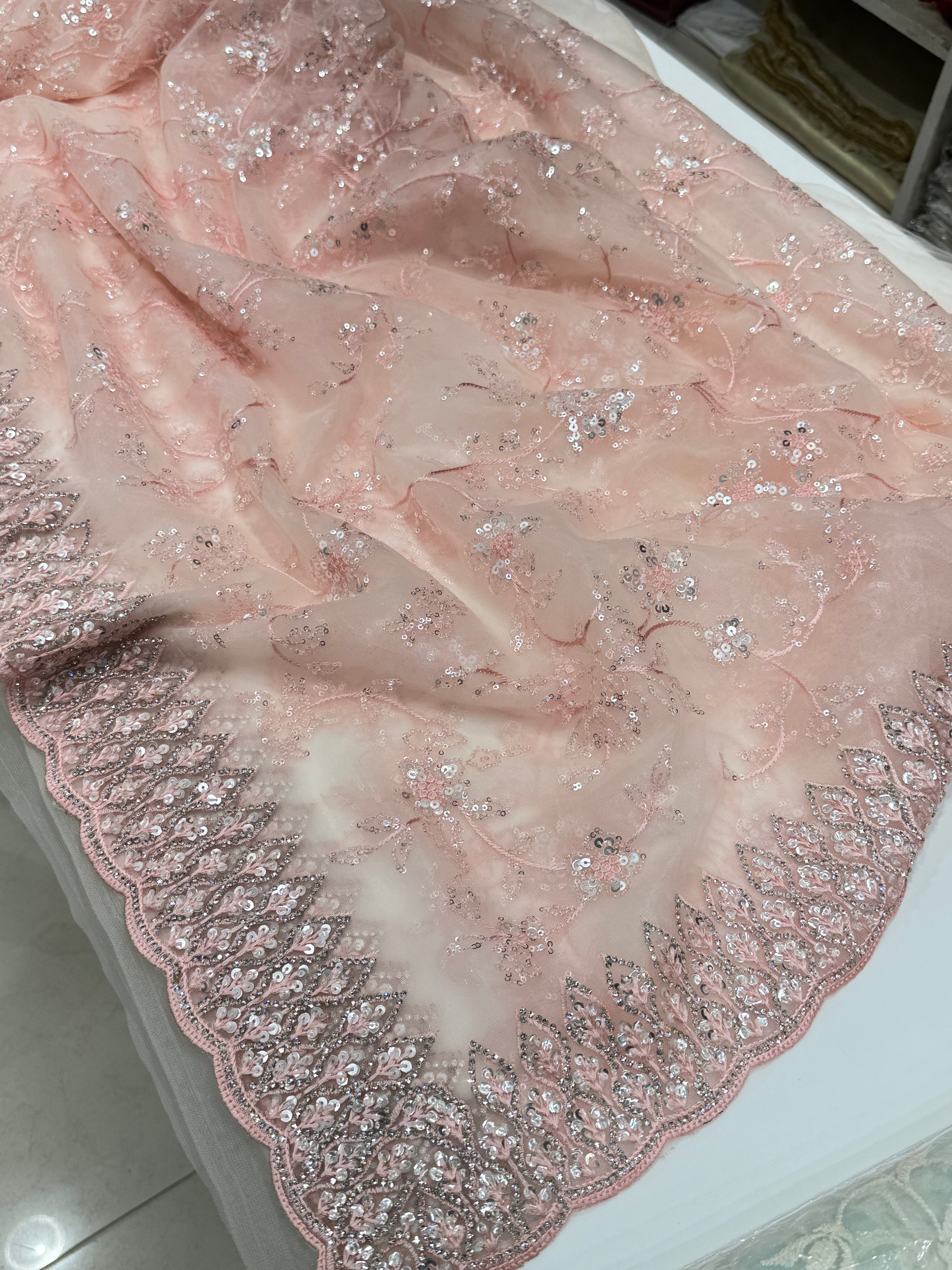 Pink Net Soft Embroidery Saree
