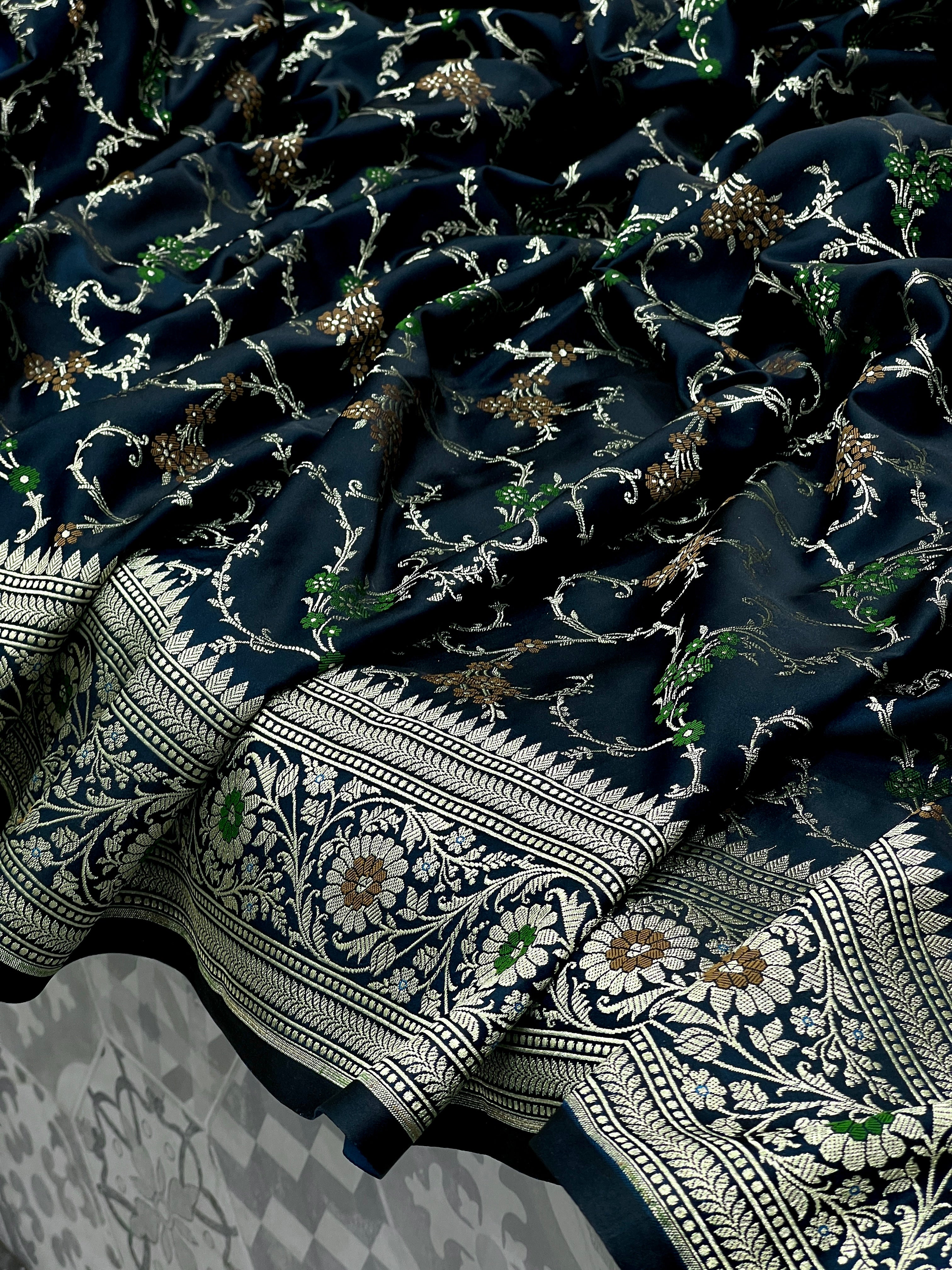 Blueish Green Banarasi Meenakari Jaal Saree