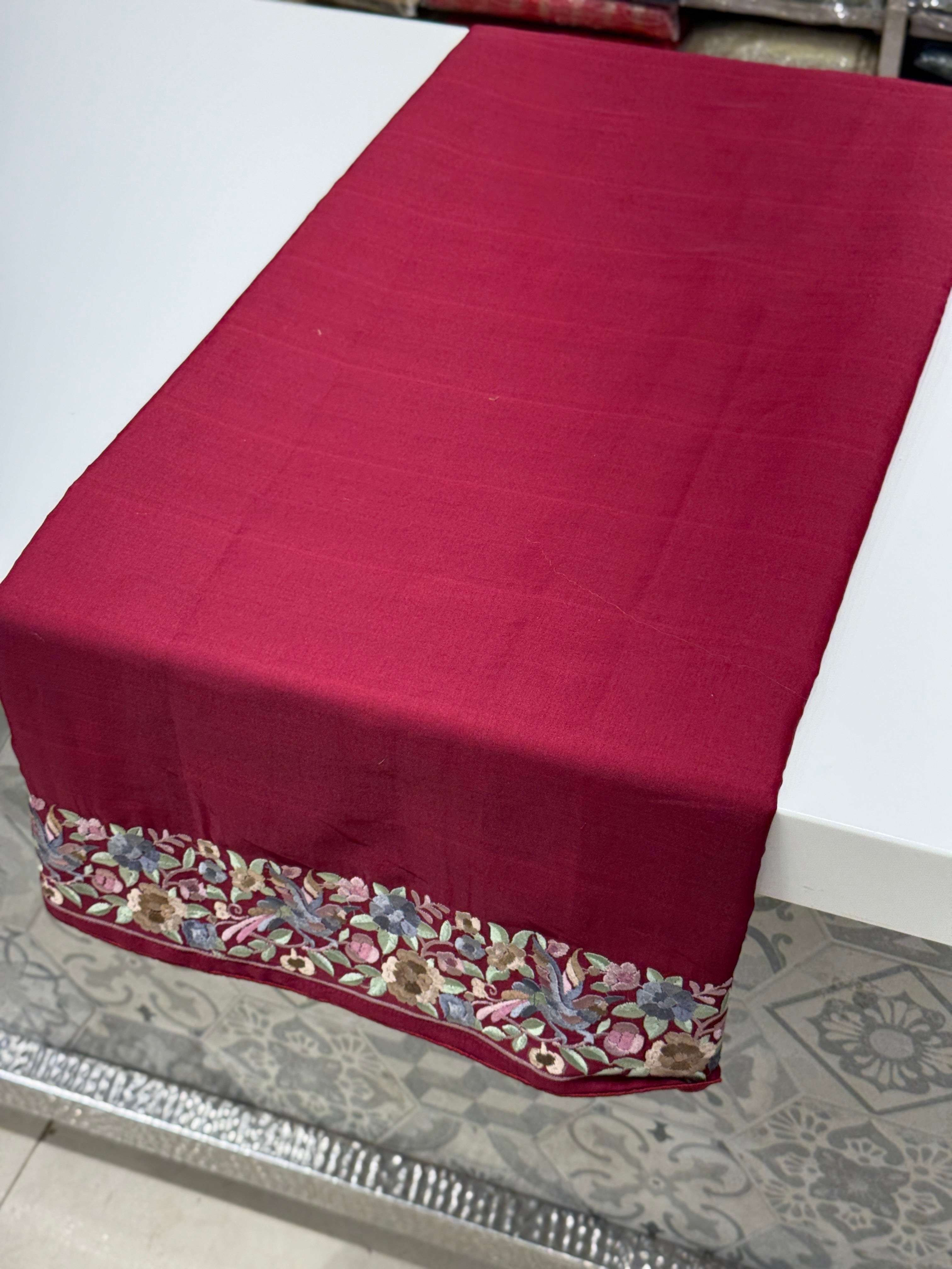 Maroon Silk Multi Colour Gara Border Saree
