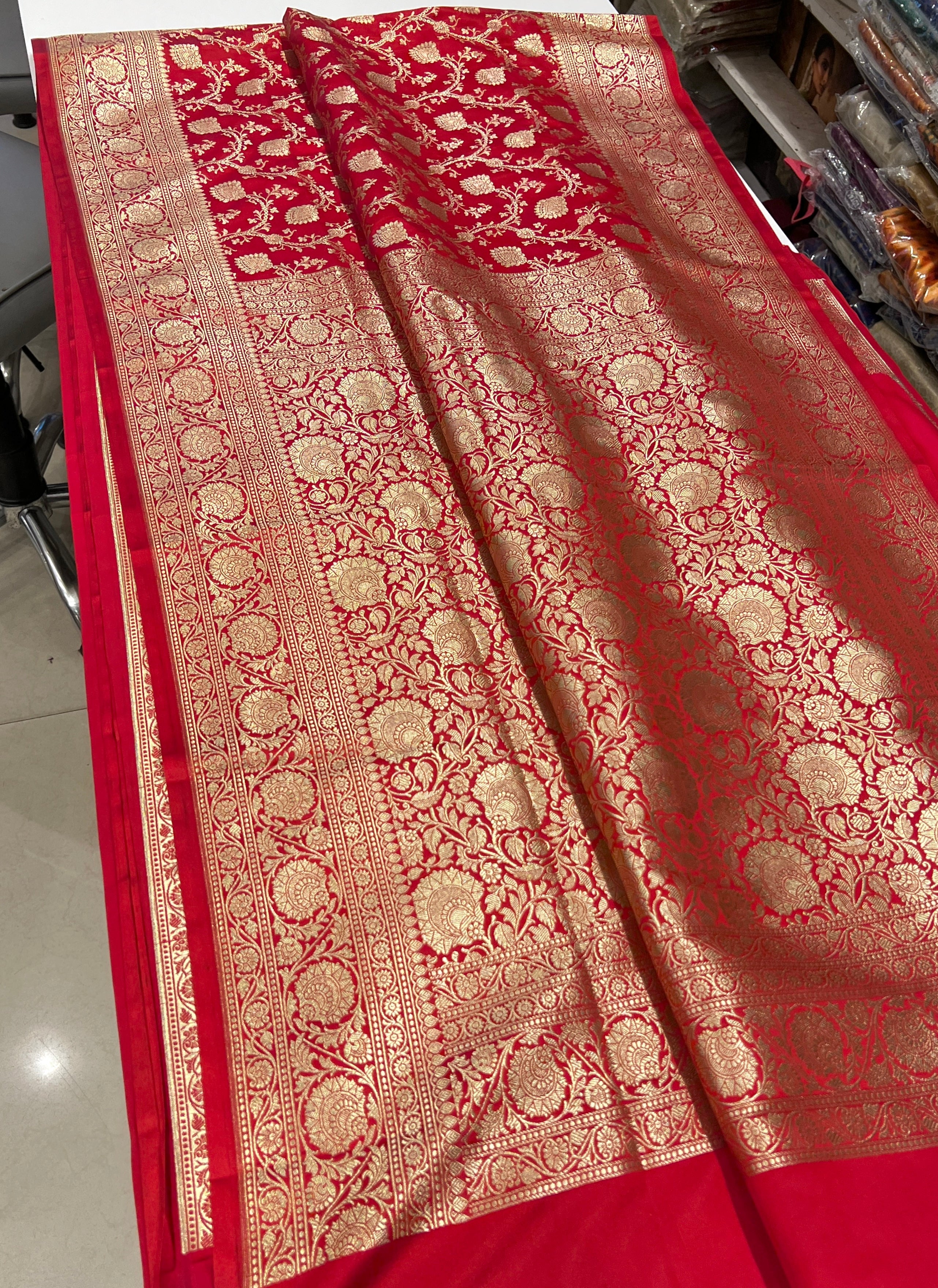 Red Banarasi Silk Anchor Jaal Saree