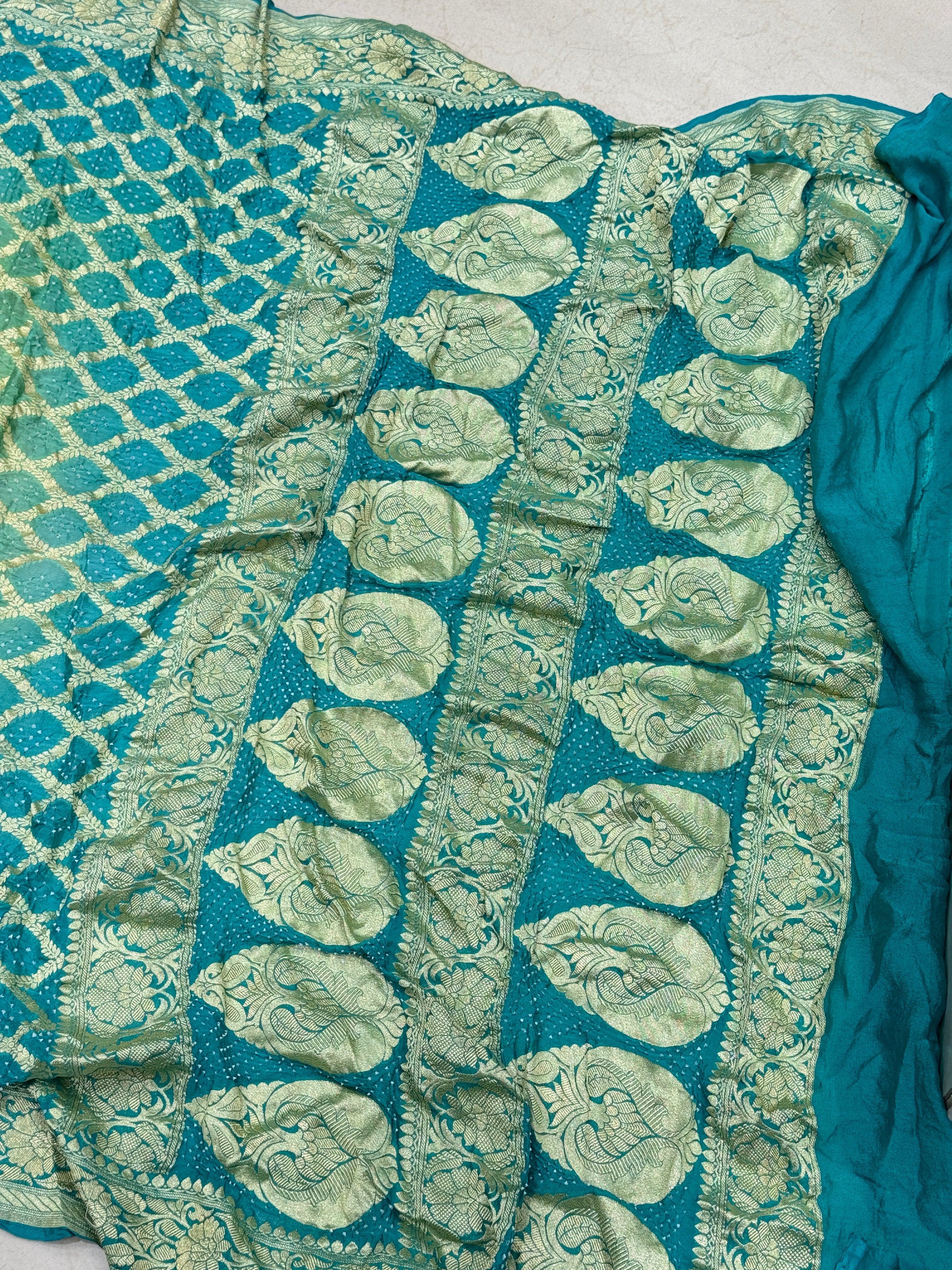 Shaded Green Blue Bandhej Bandhini Saree