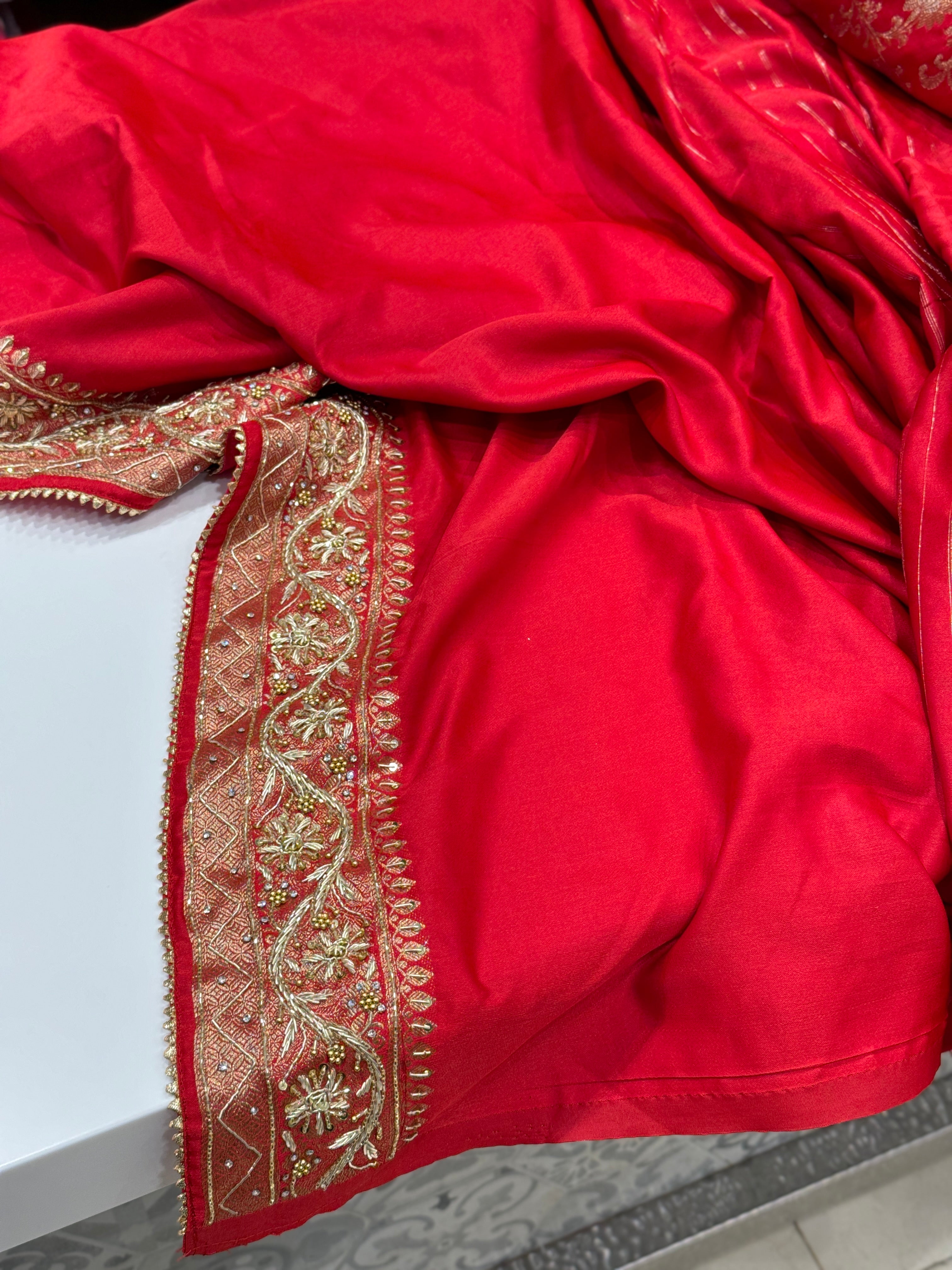 Red Banarasi Zardosi Embroidery Saree