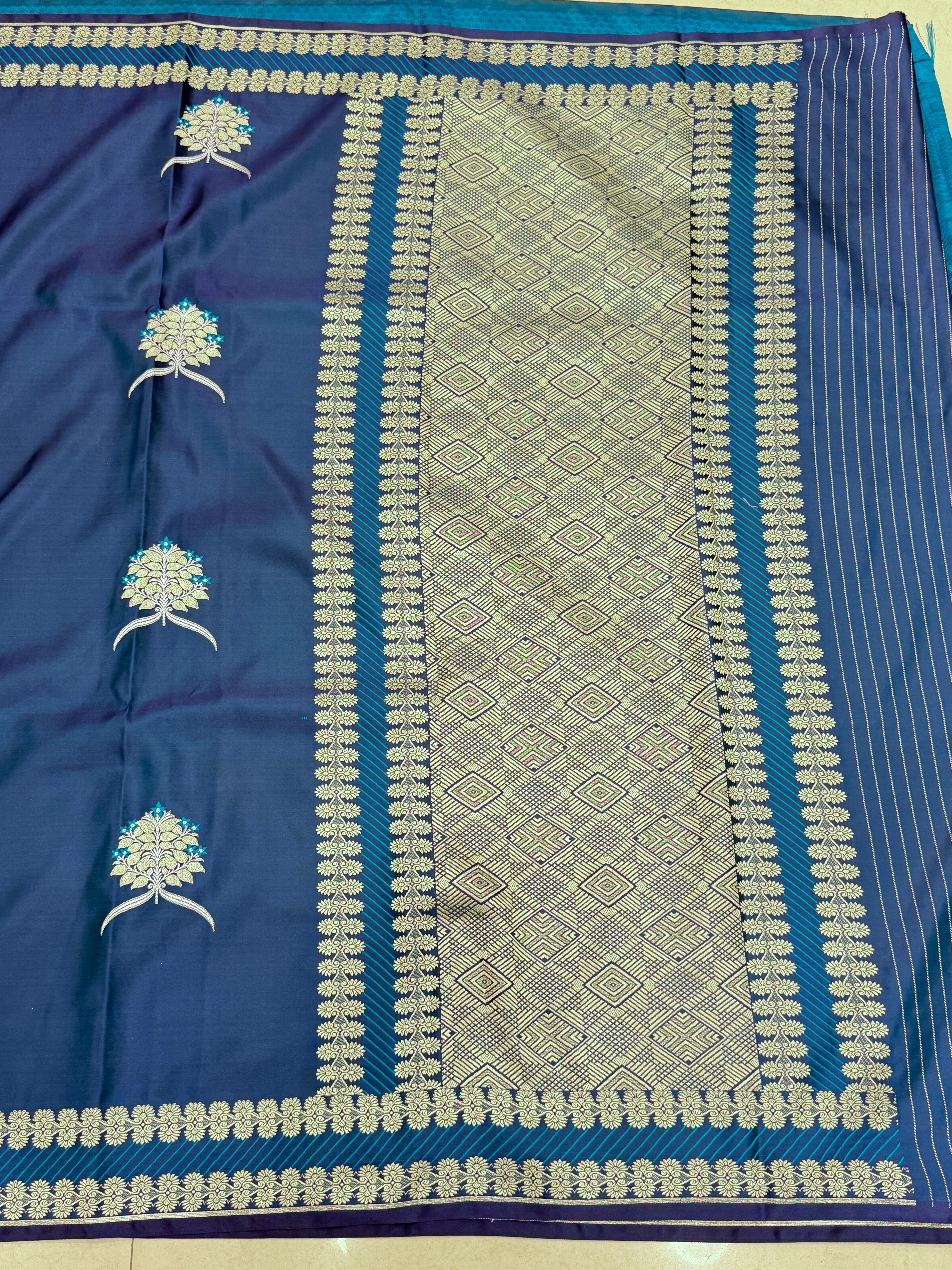 Blue Banarasi Big Sliver Butta Saree