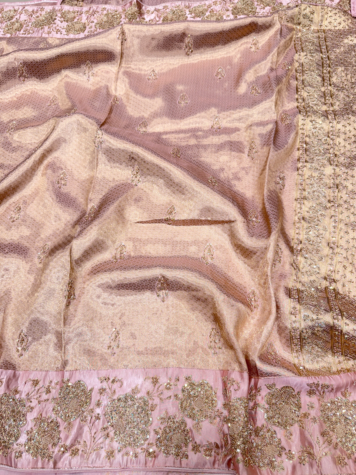 Pink Kanjivaram Floral Zardosi Hand Embroidery Saree
