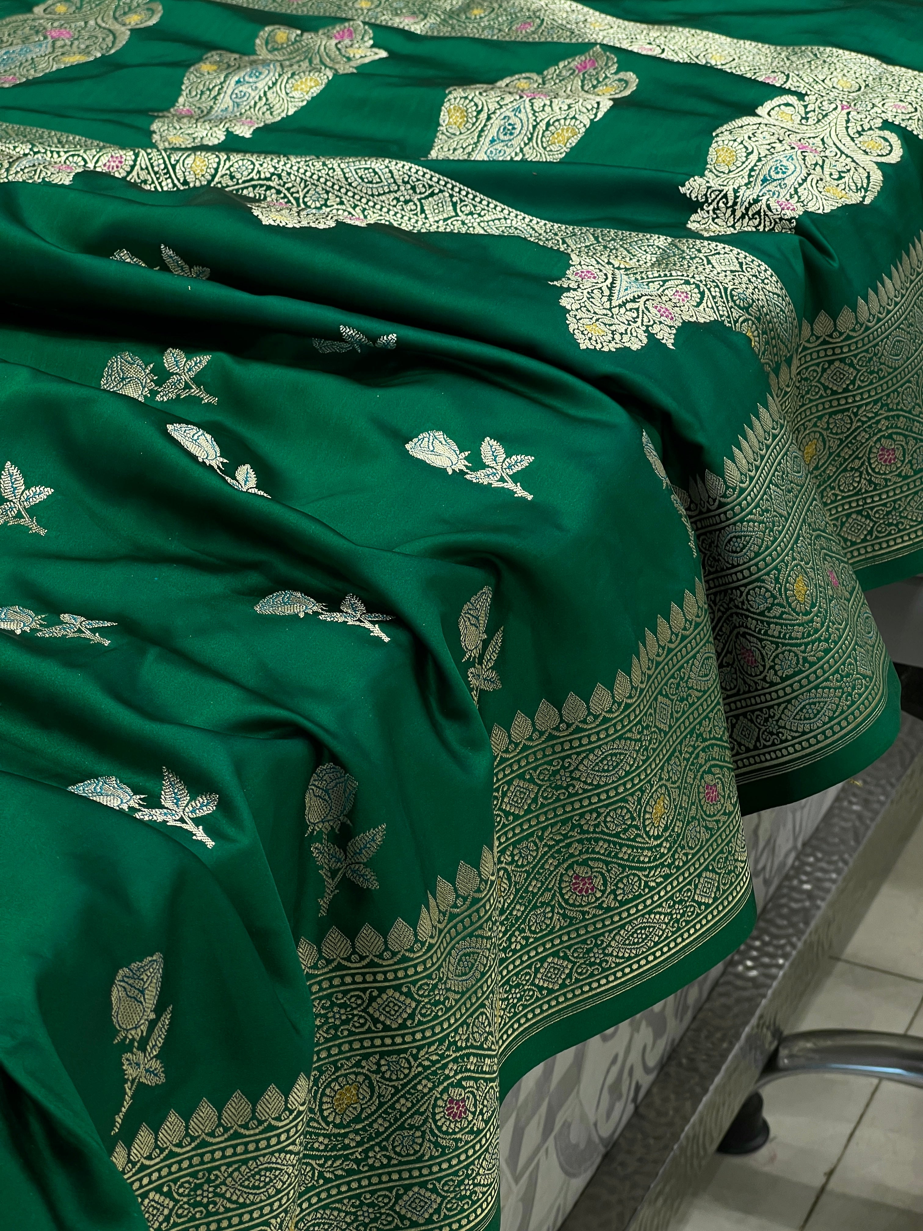 Green Banarasi Rose Butta Saree