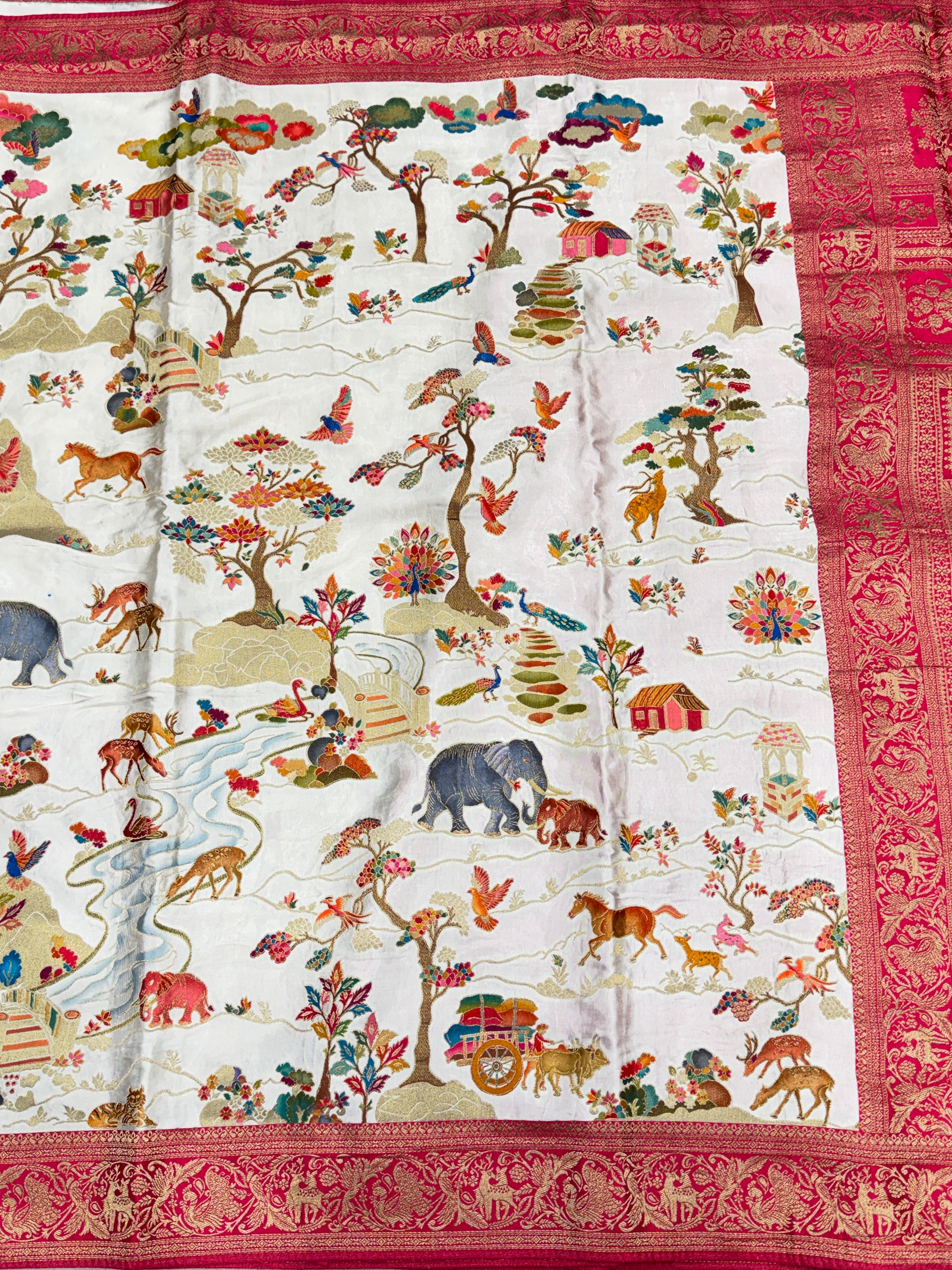 Moti White Modal Shikara Banarasi Saree