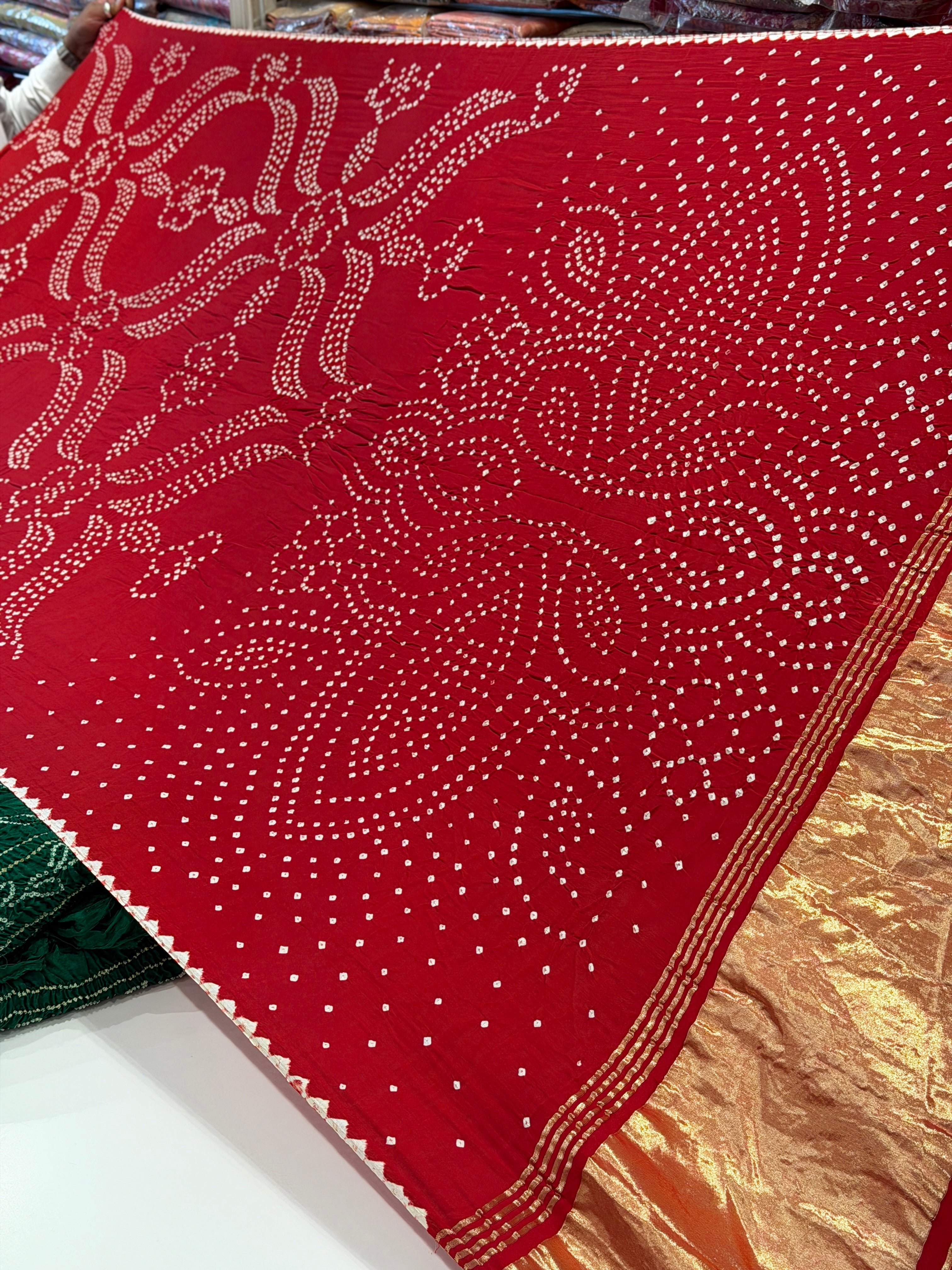 Red Contemporary Dani Pure Gajji Silk Rai Bandhej Hand Made Saree