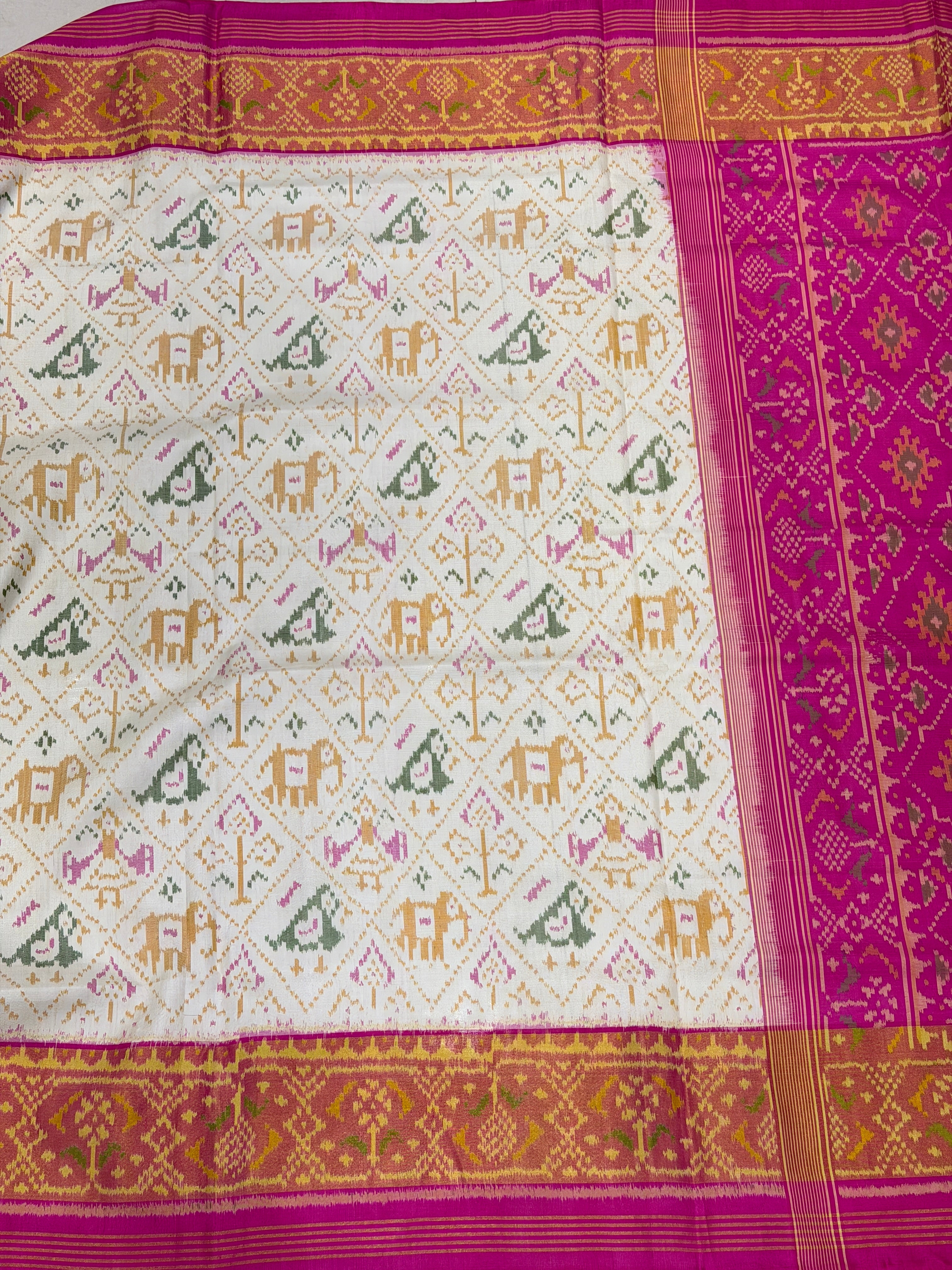 White Rani Nari Kunj Patan Patola Handloom Silk Saree