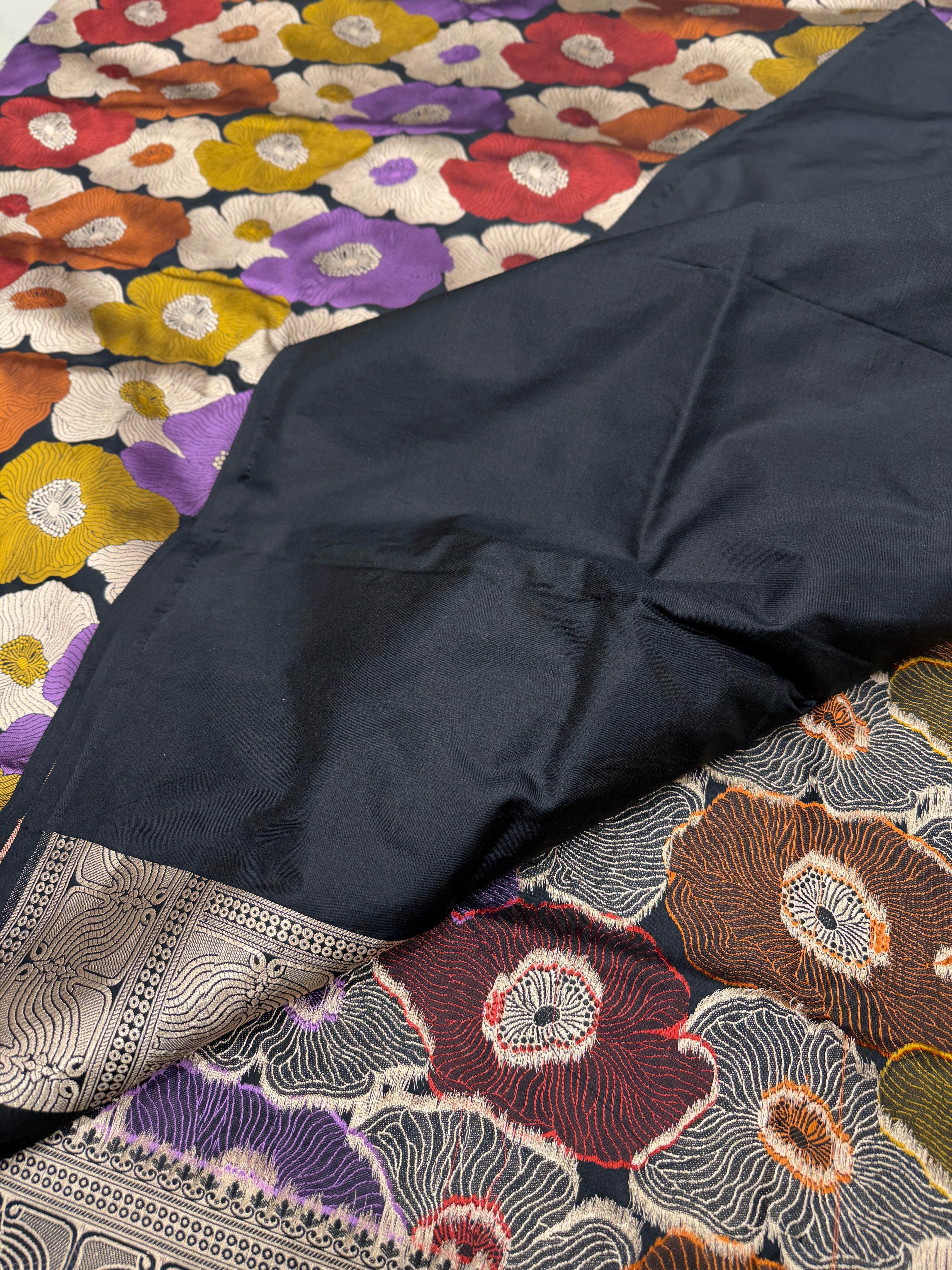 Black Contemporary Rangkat Banarasi Katan Silk Handloom Saree