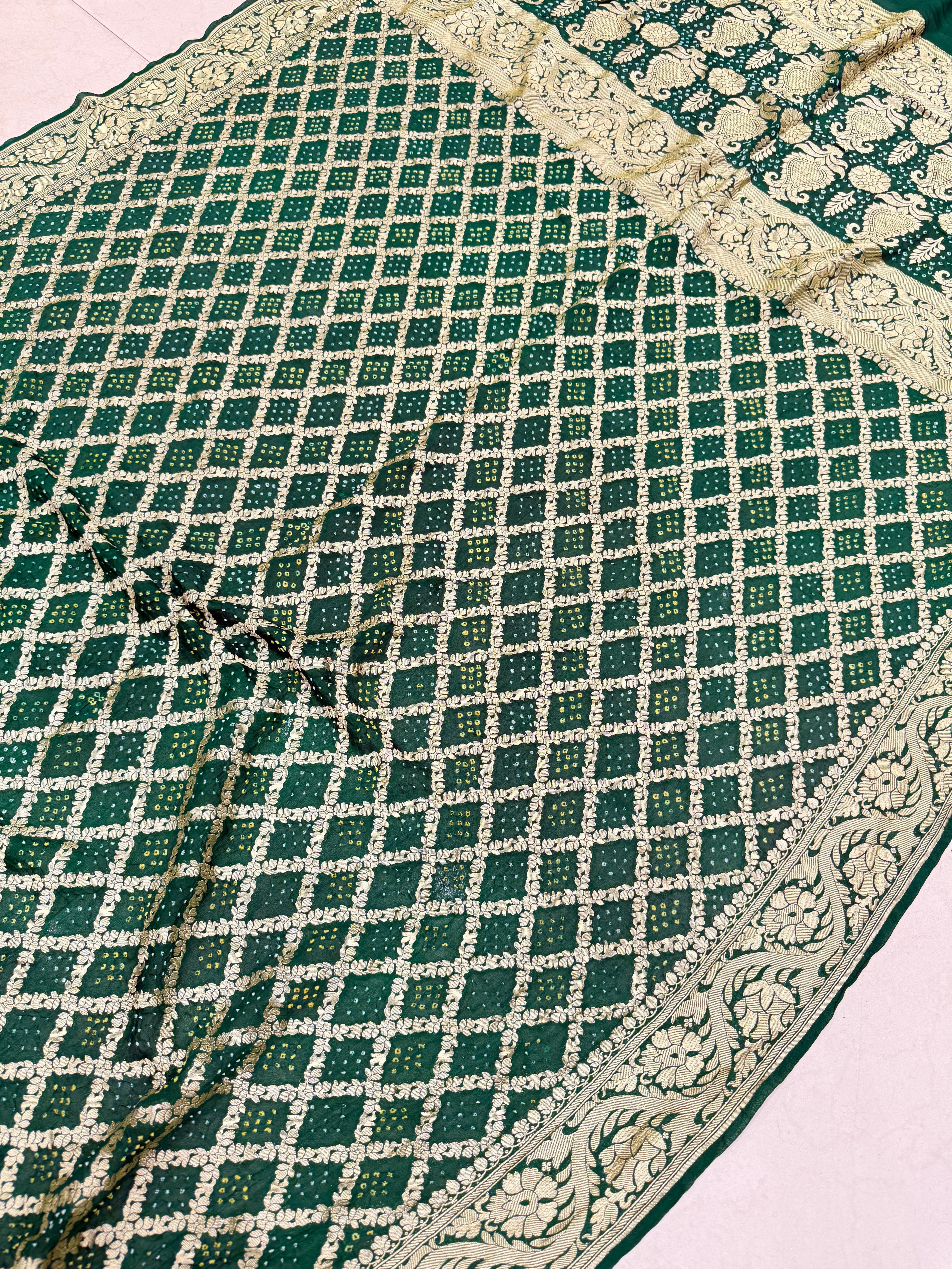 Bottle Green Bandhej Bandhini Saree