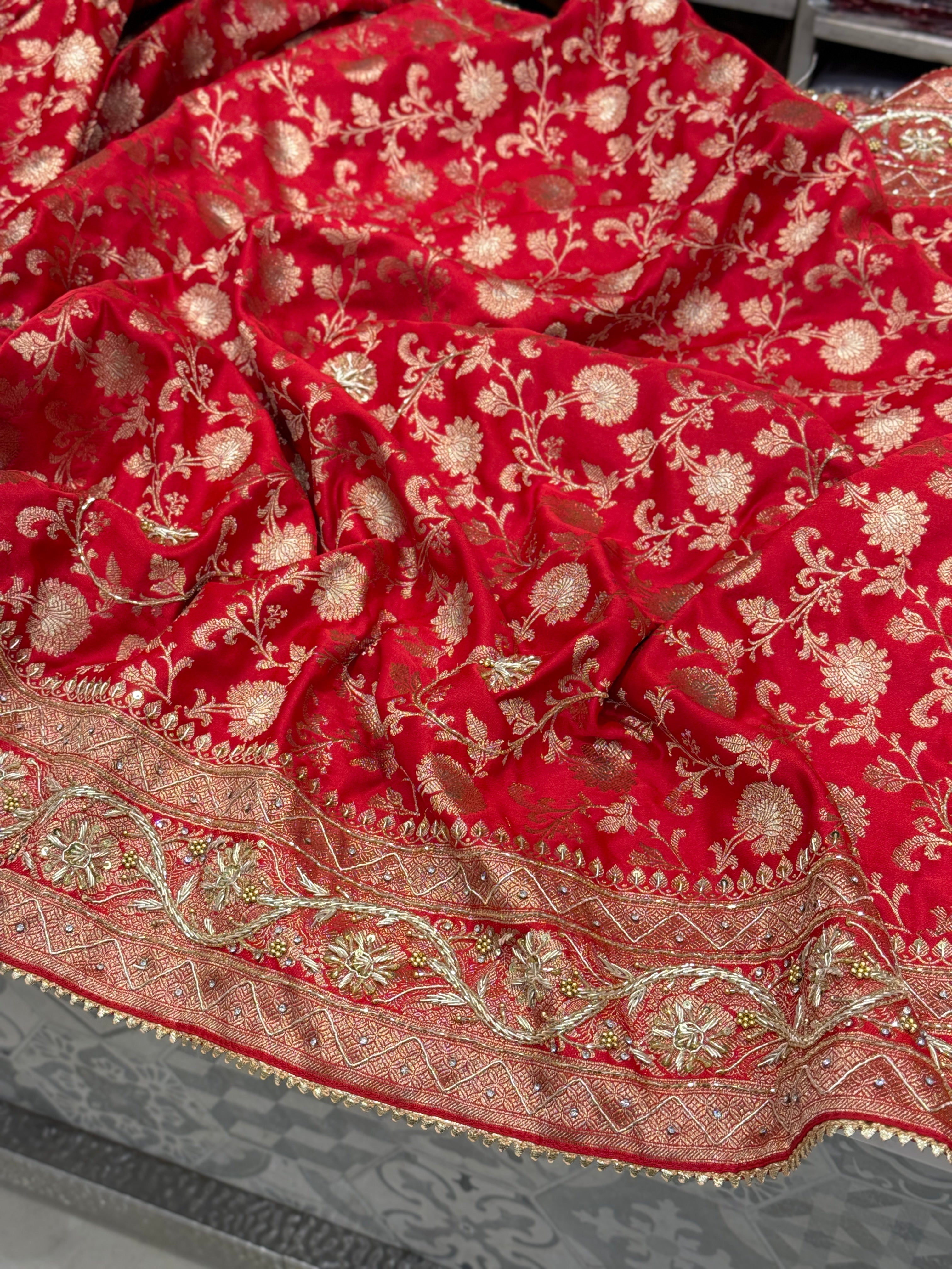 Red Banarasi Zardosi Embroidery Saree