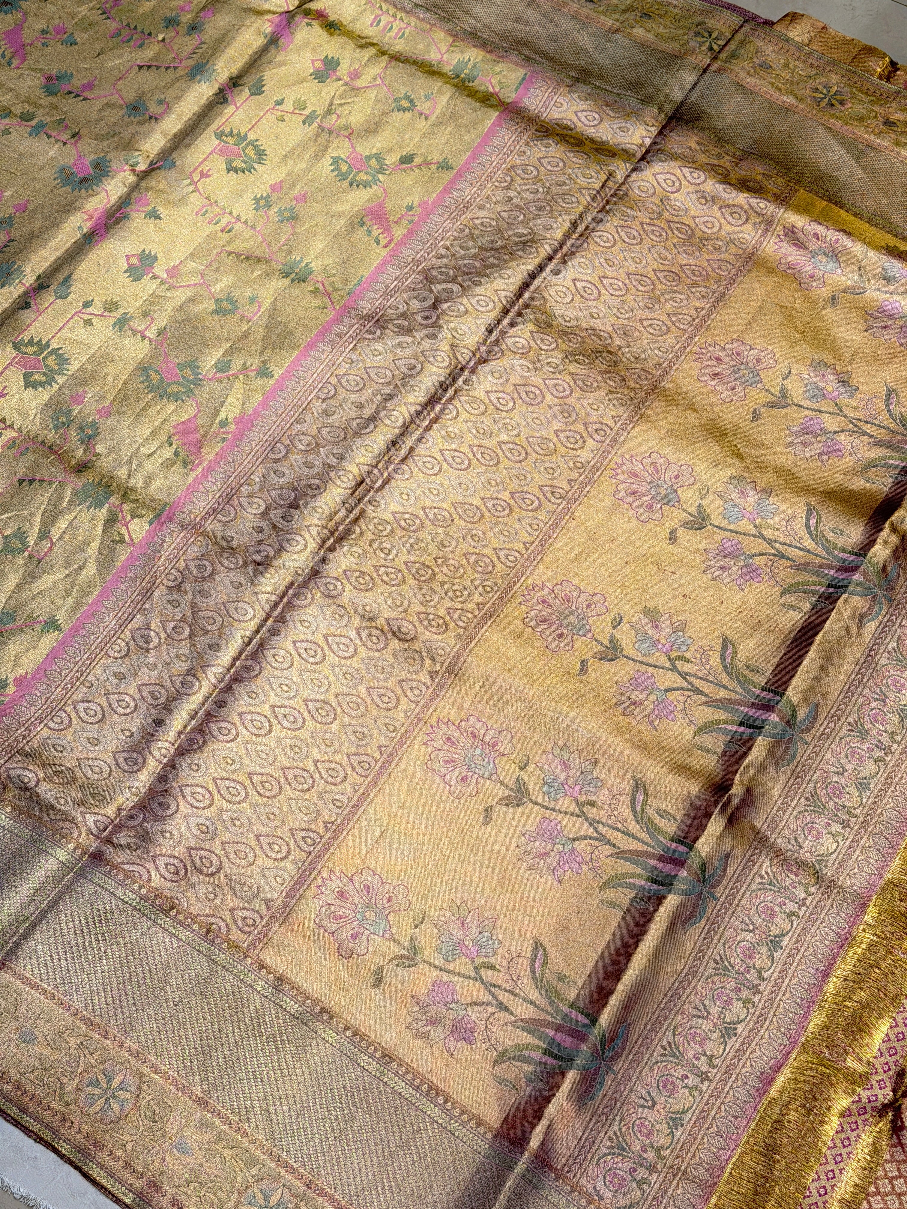Pink Paithani Weave Handloom Kanjivaram Tissue Silk Saree