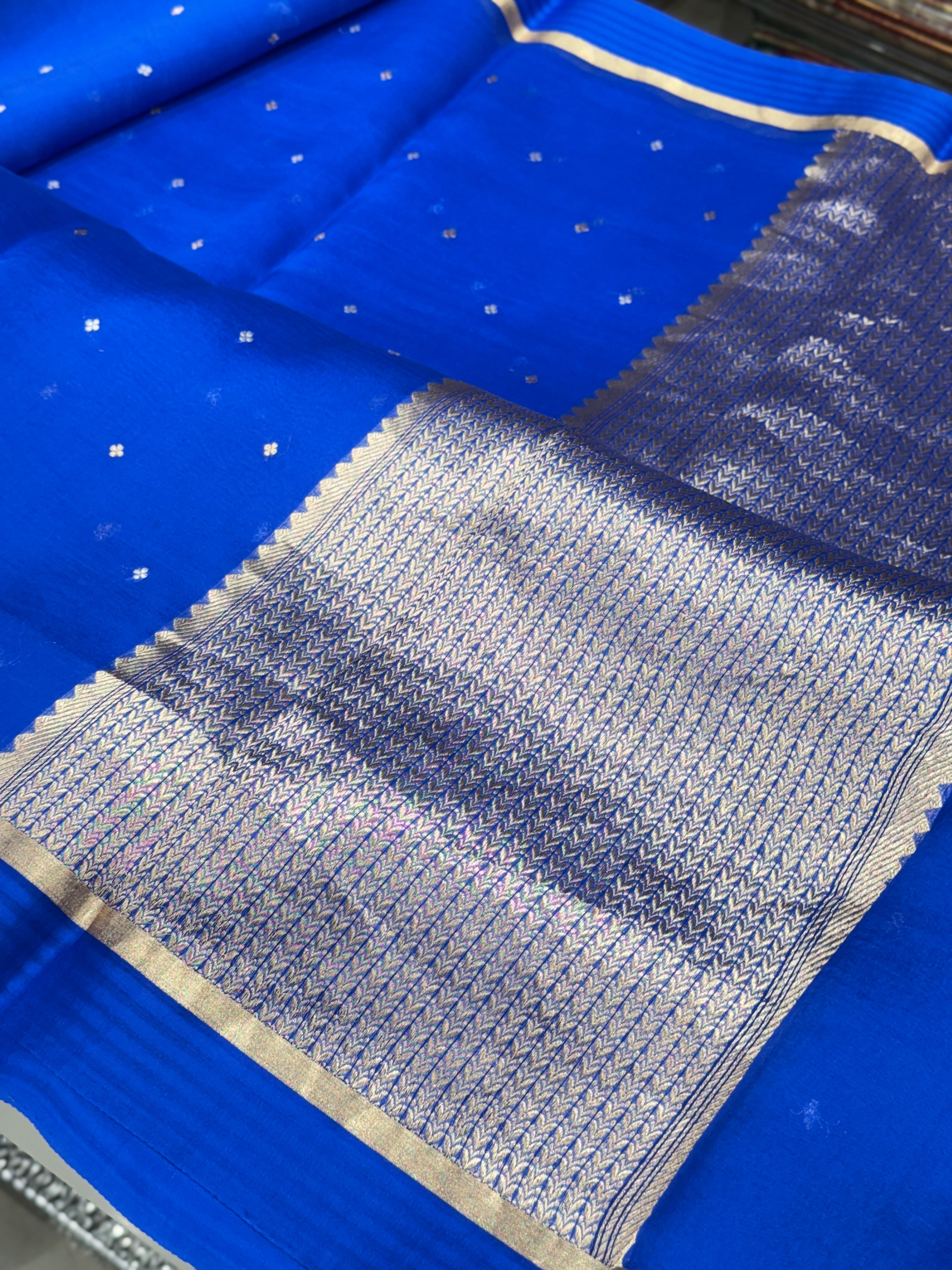 Royal Blue Banarasi Handloom Kora Saree