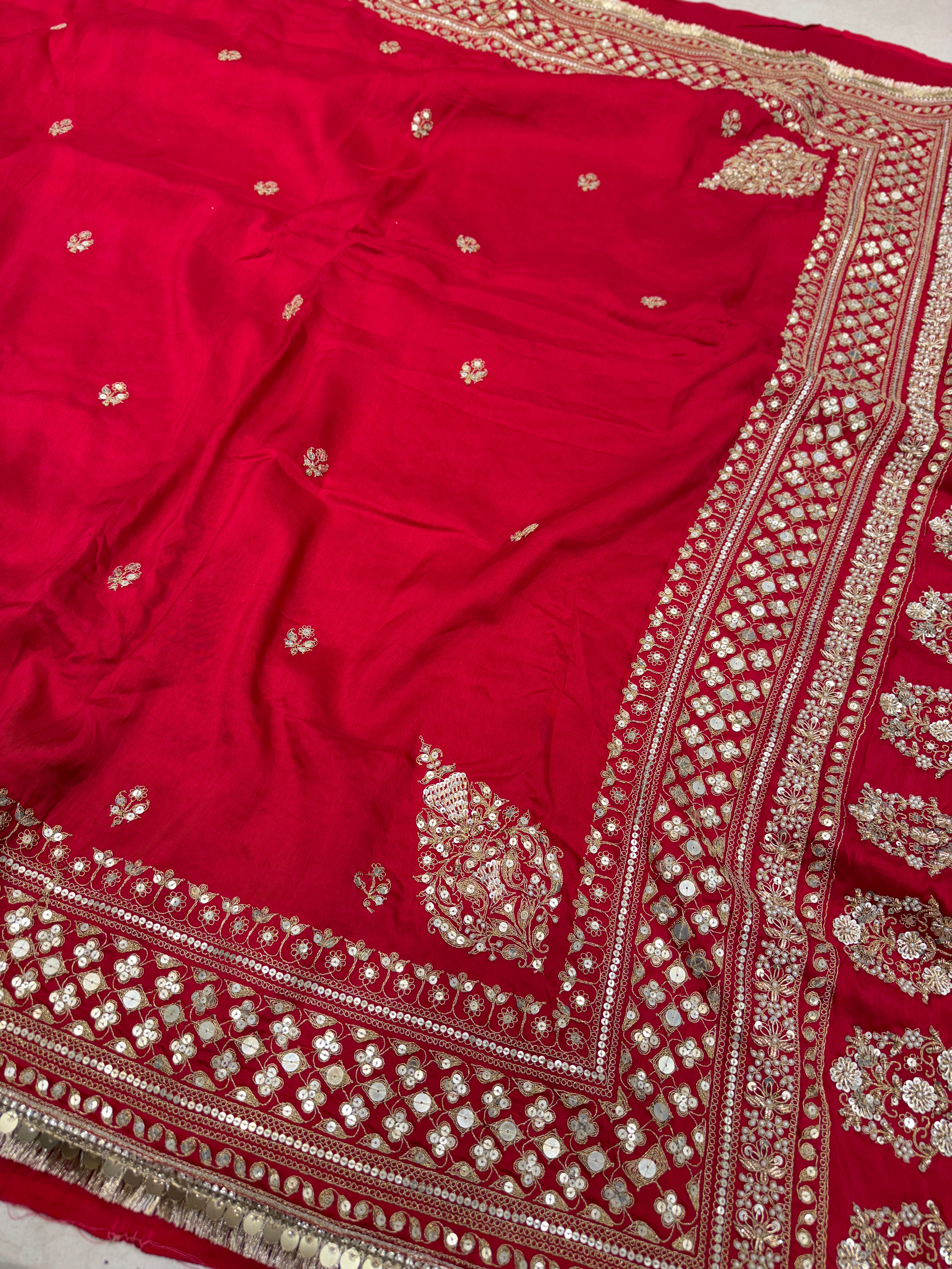 Red Marodi Embroidery Sabyasachi Inspired Pure Silk Butti Saree