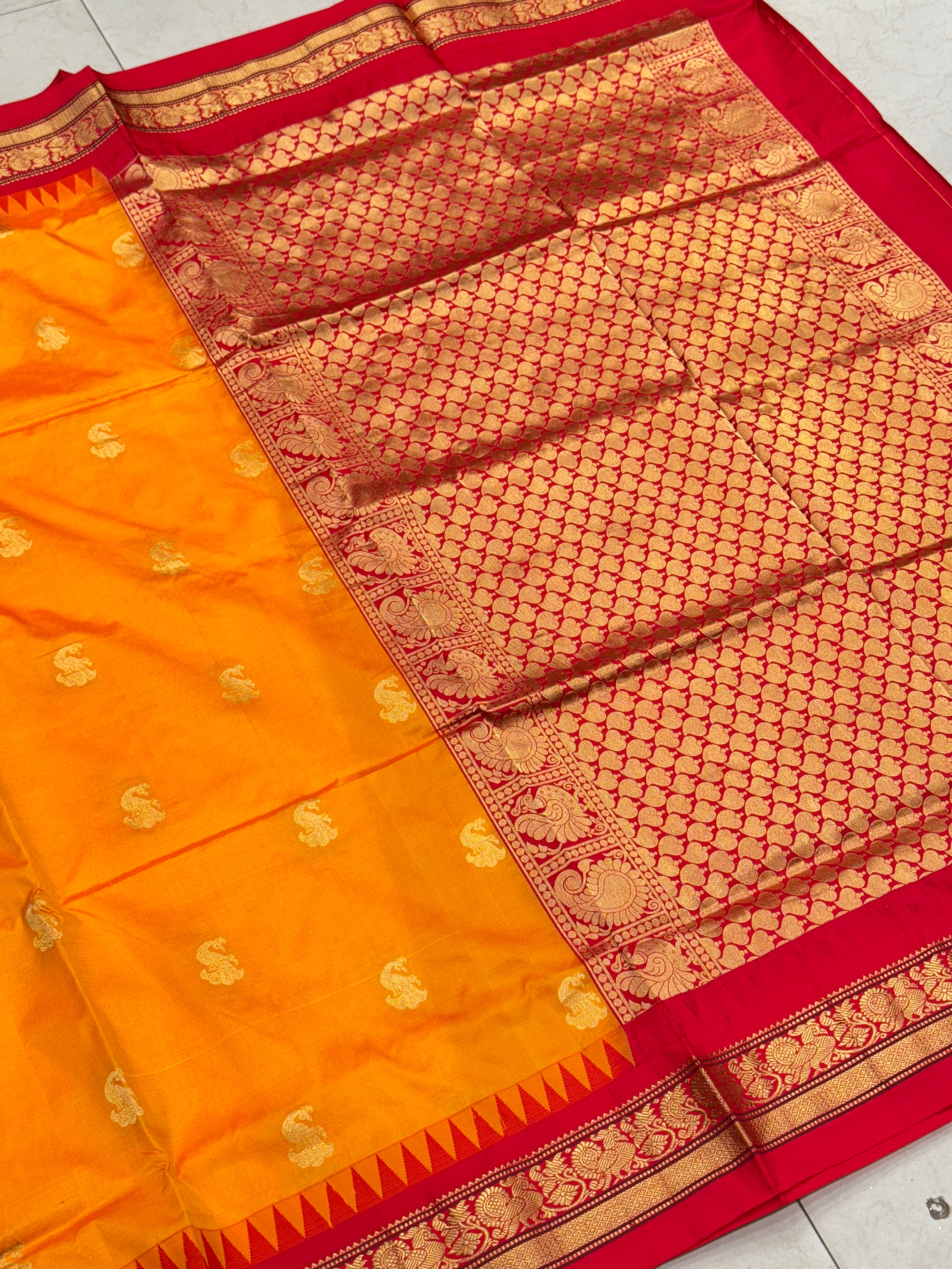 Orange Pure Silk Paithani Saree