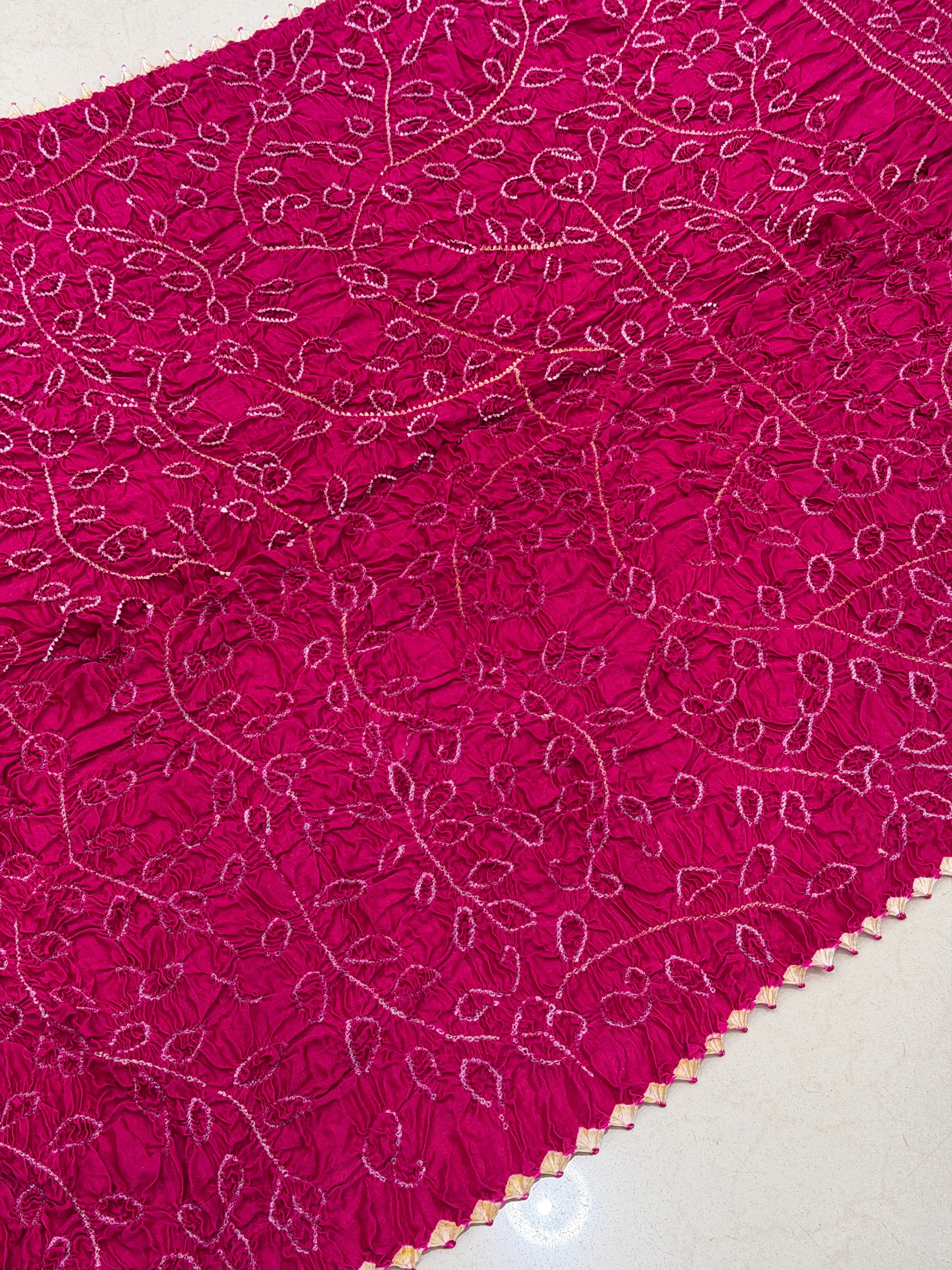 Rani Pink Gajji Silk Rai Bandhej Saree Jaal