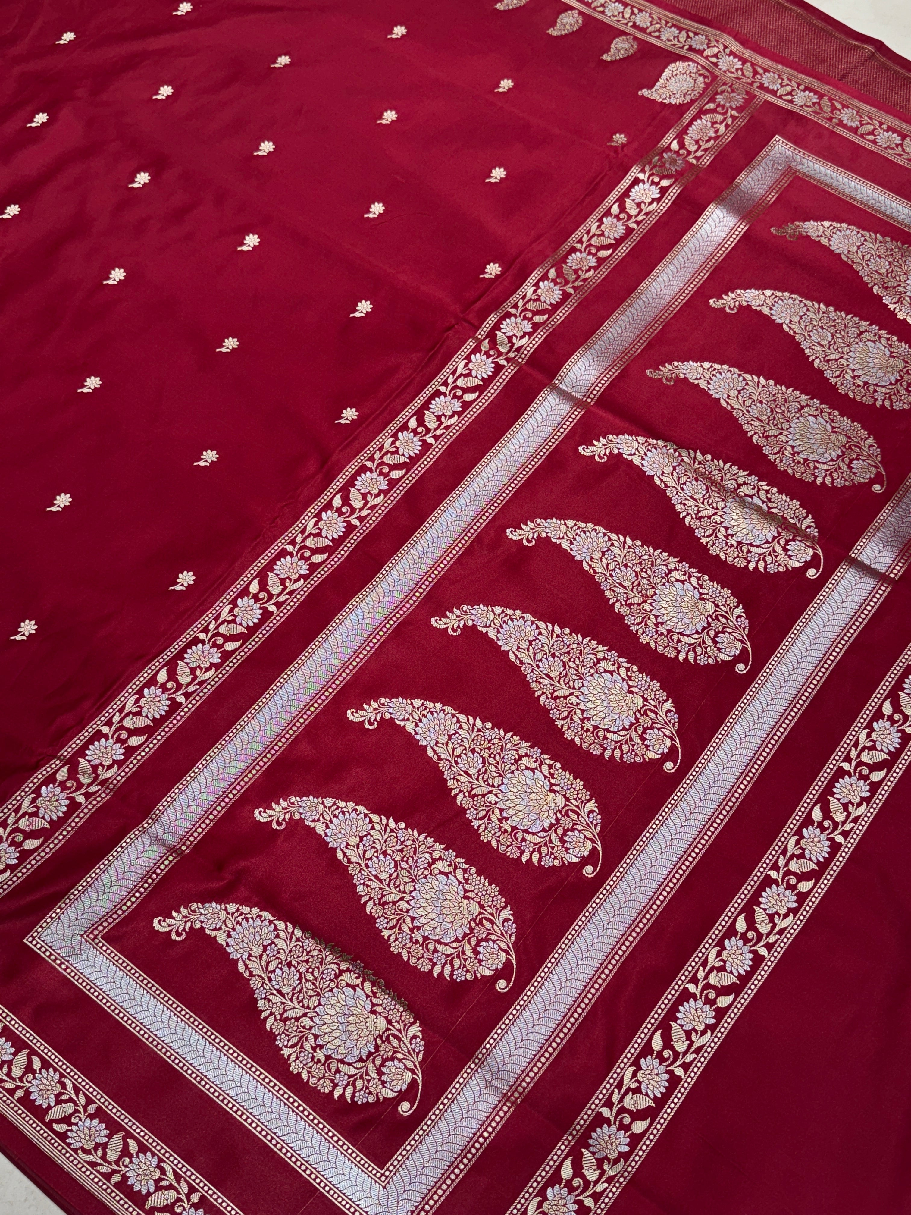 Maroon Sona Roopa Sunflower Butti Banarasi Silk Saree