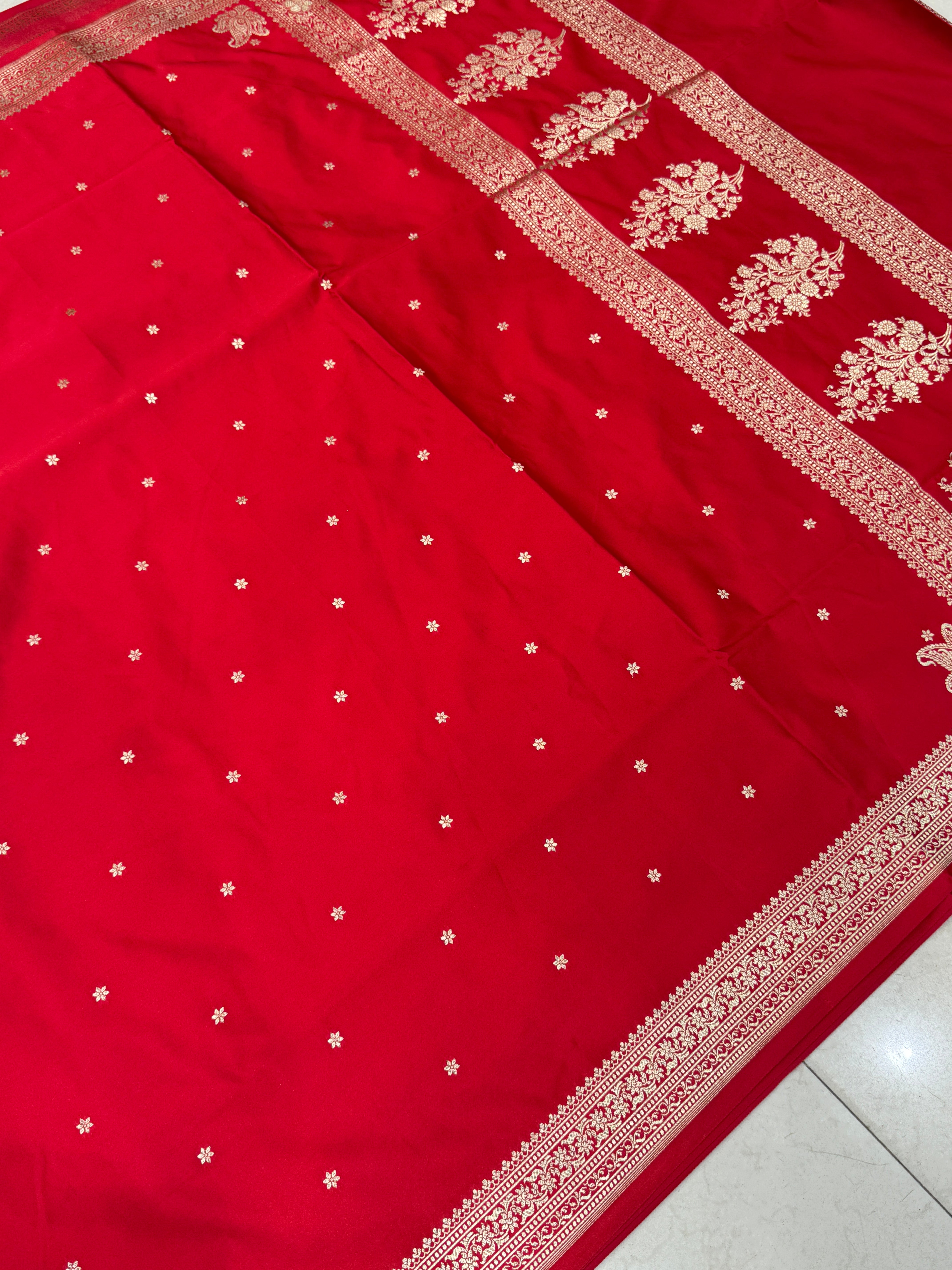 Red Banarasi Silk Star Butti Saree