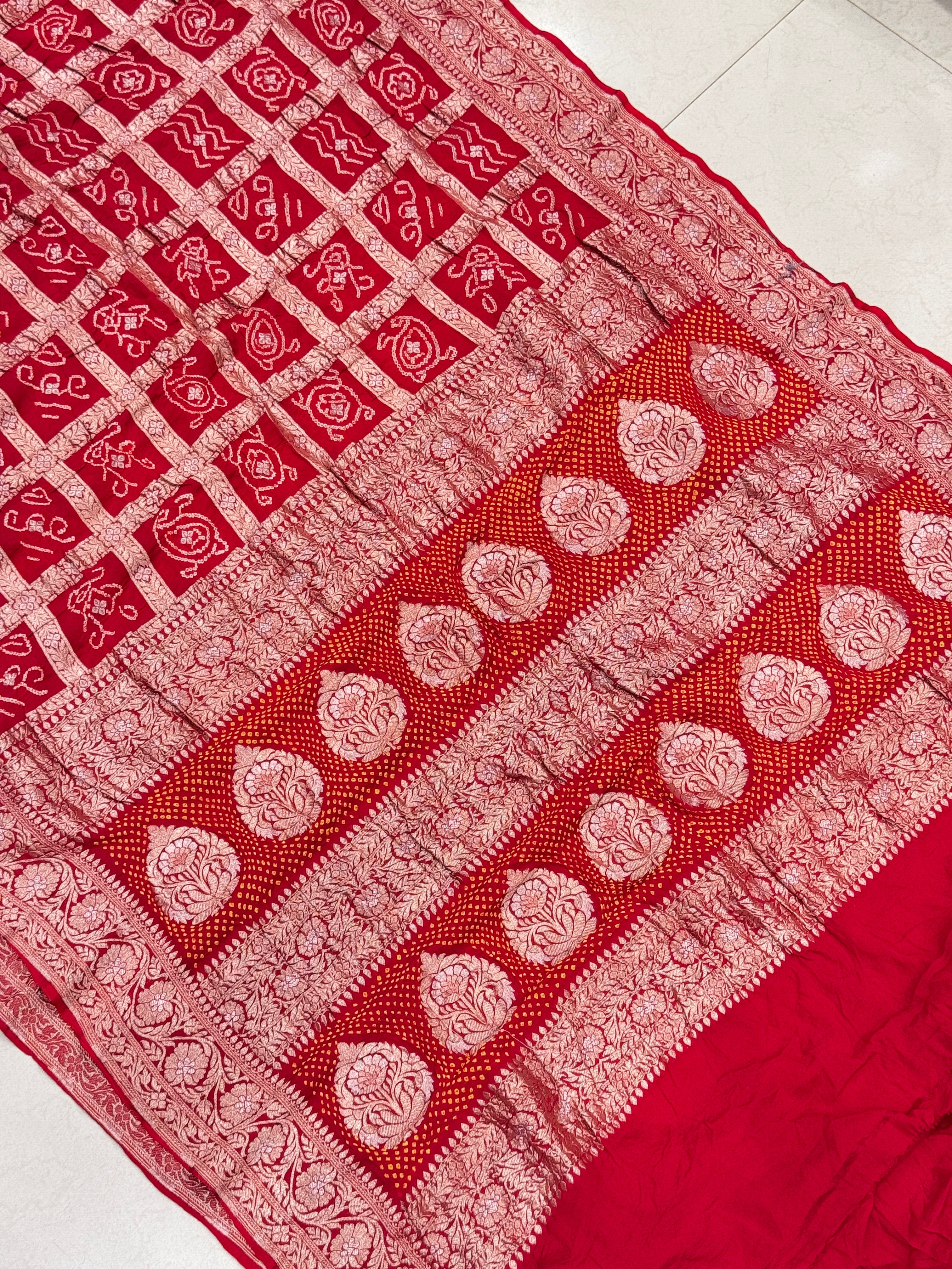 Red Pure Georgette Handloom Gharchola