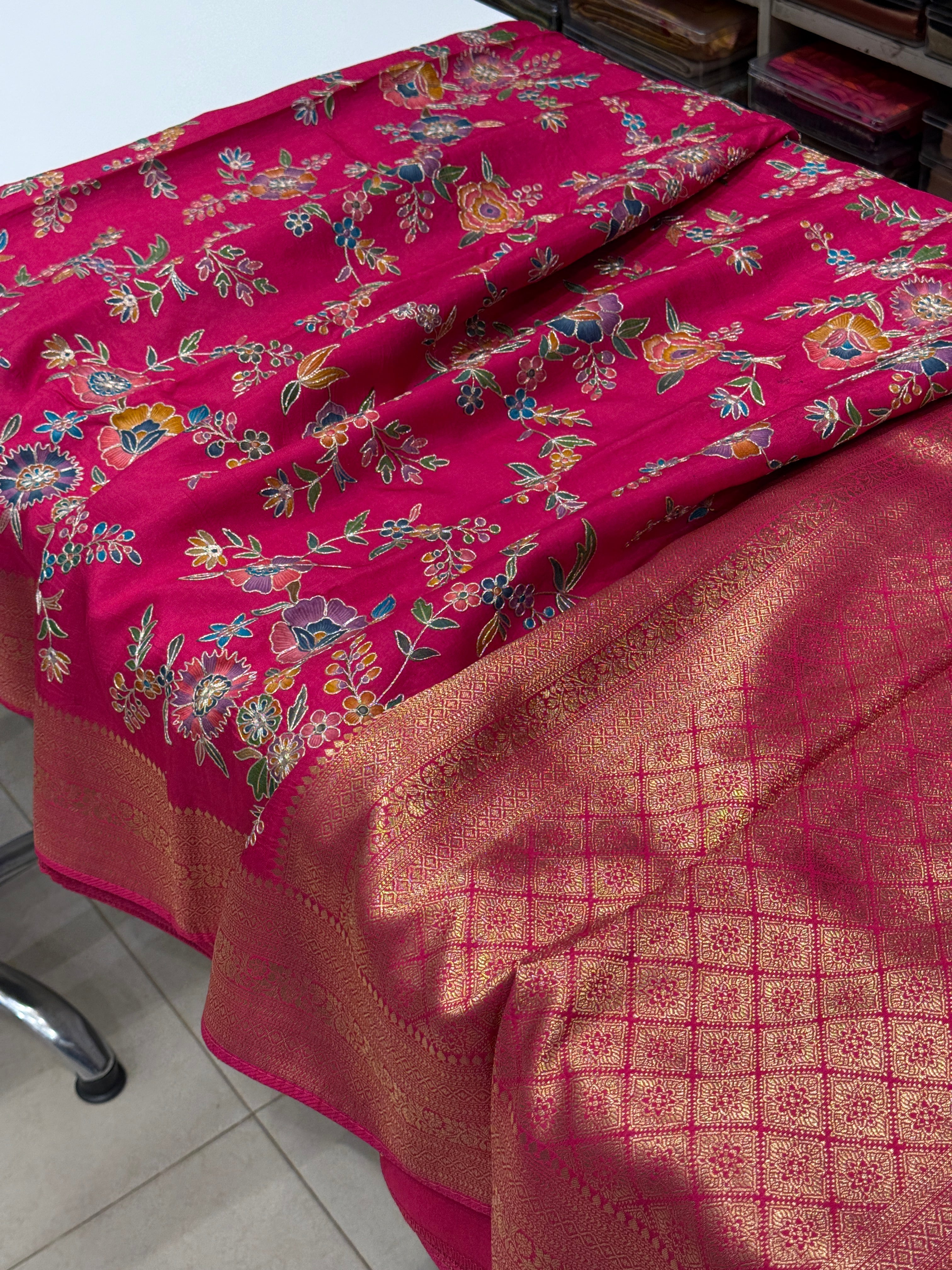 Rani Banarasi Munga Silk Saree With Pita Embroidery