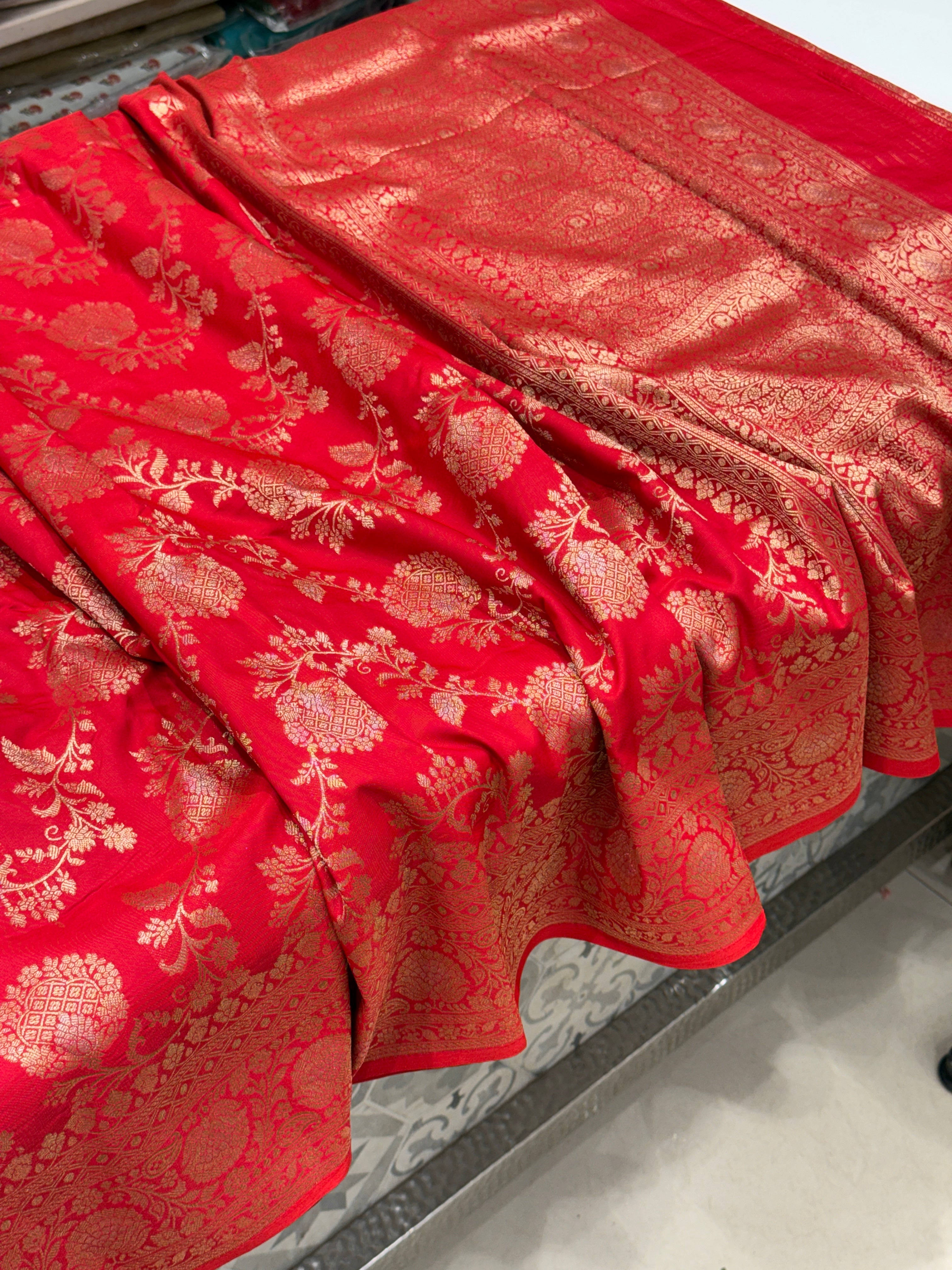 Red Banarasi Silk Big Butta Jaal Saree