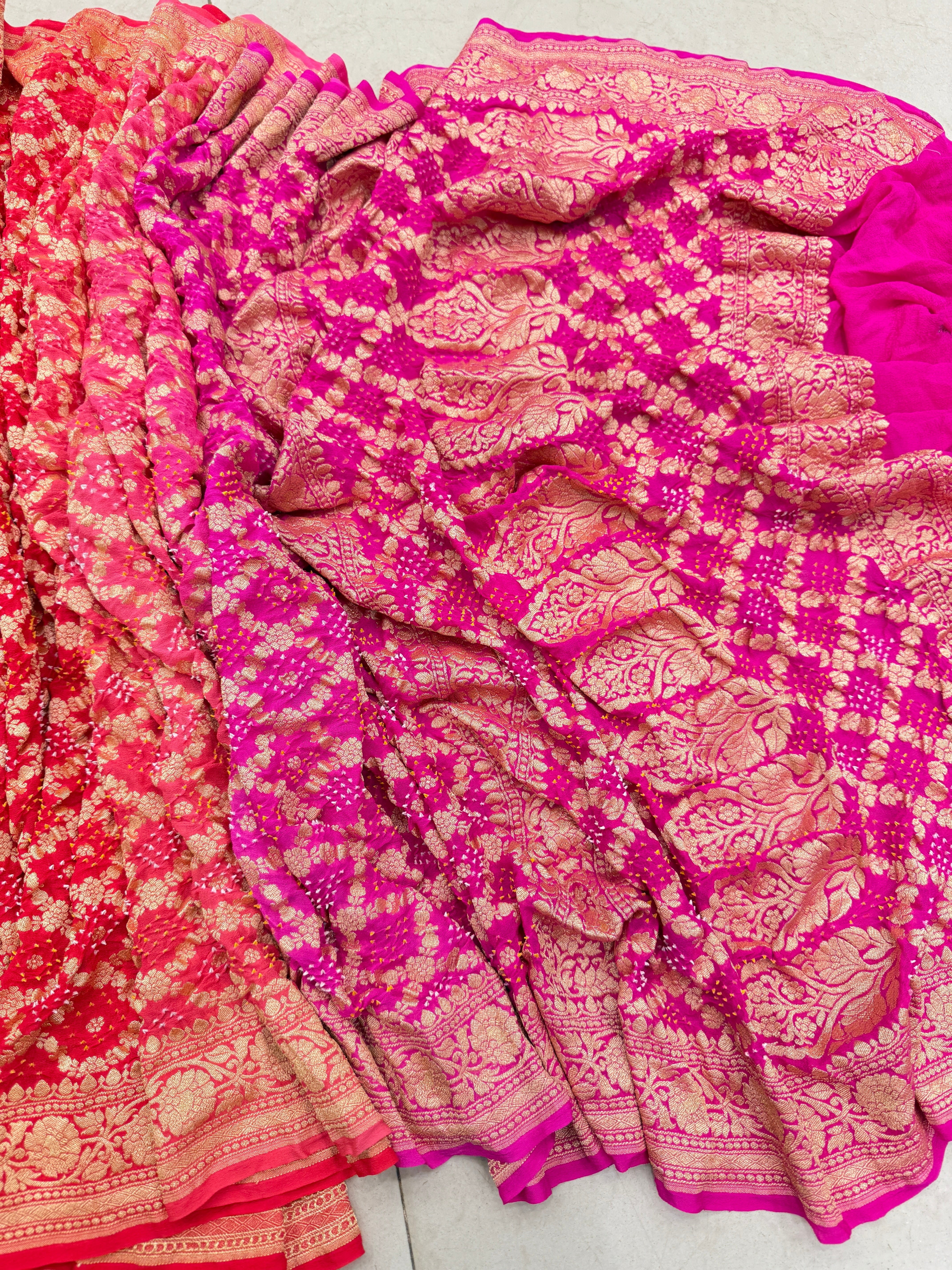 Six Shaded Butti Jaal Bandhej Bandhini Saree