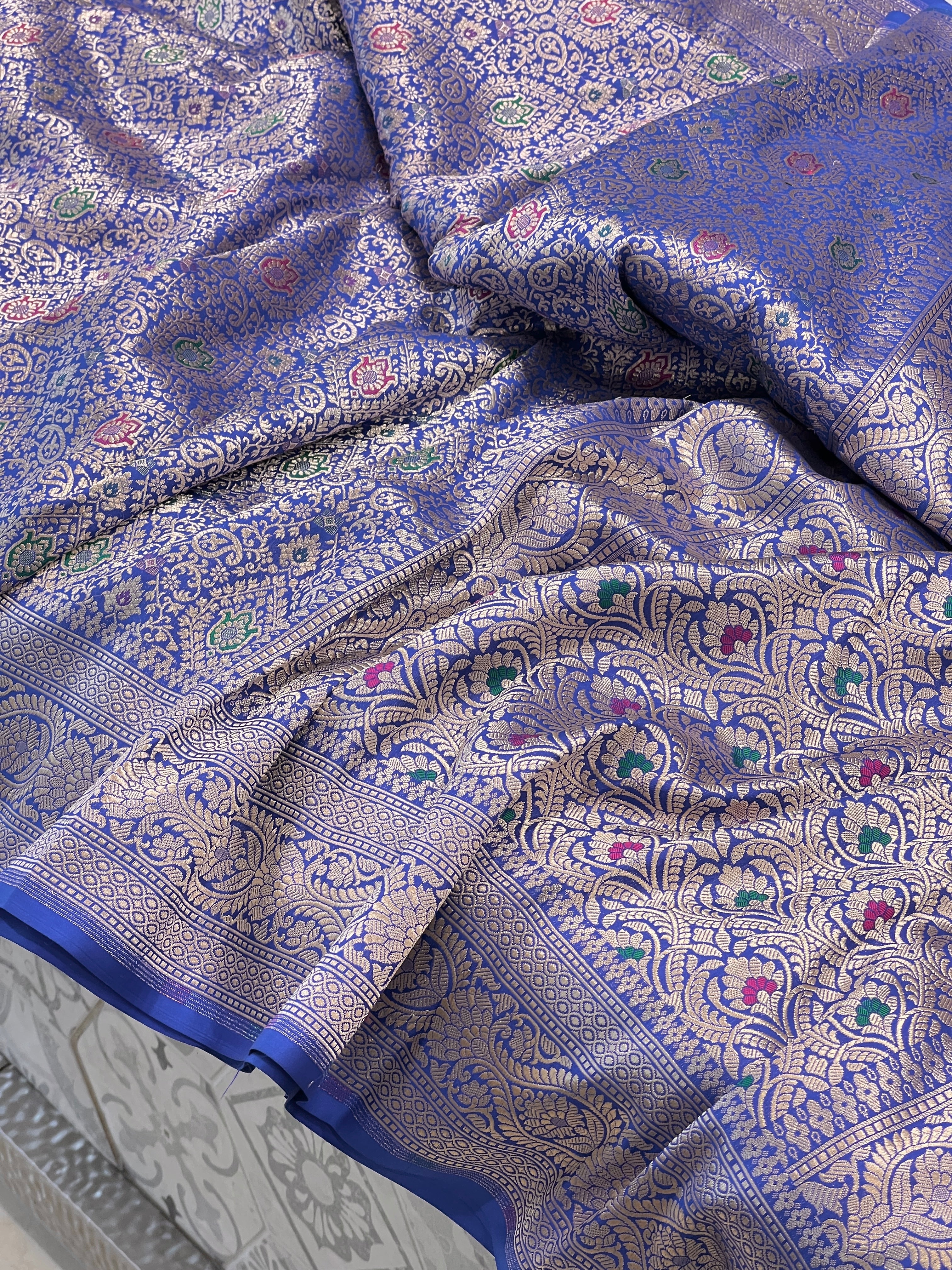 Blue Handloom Meenakari Katan Saree