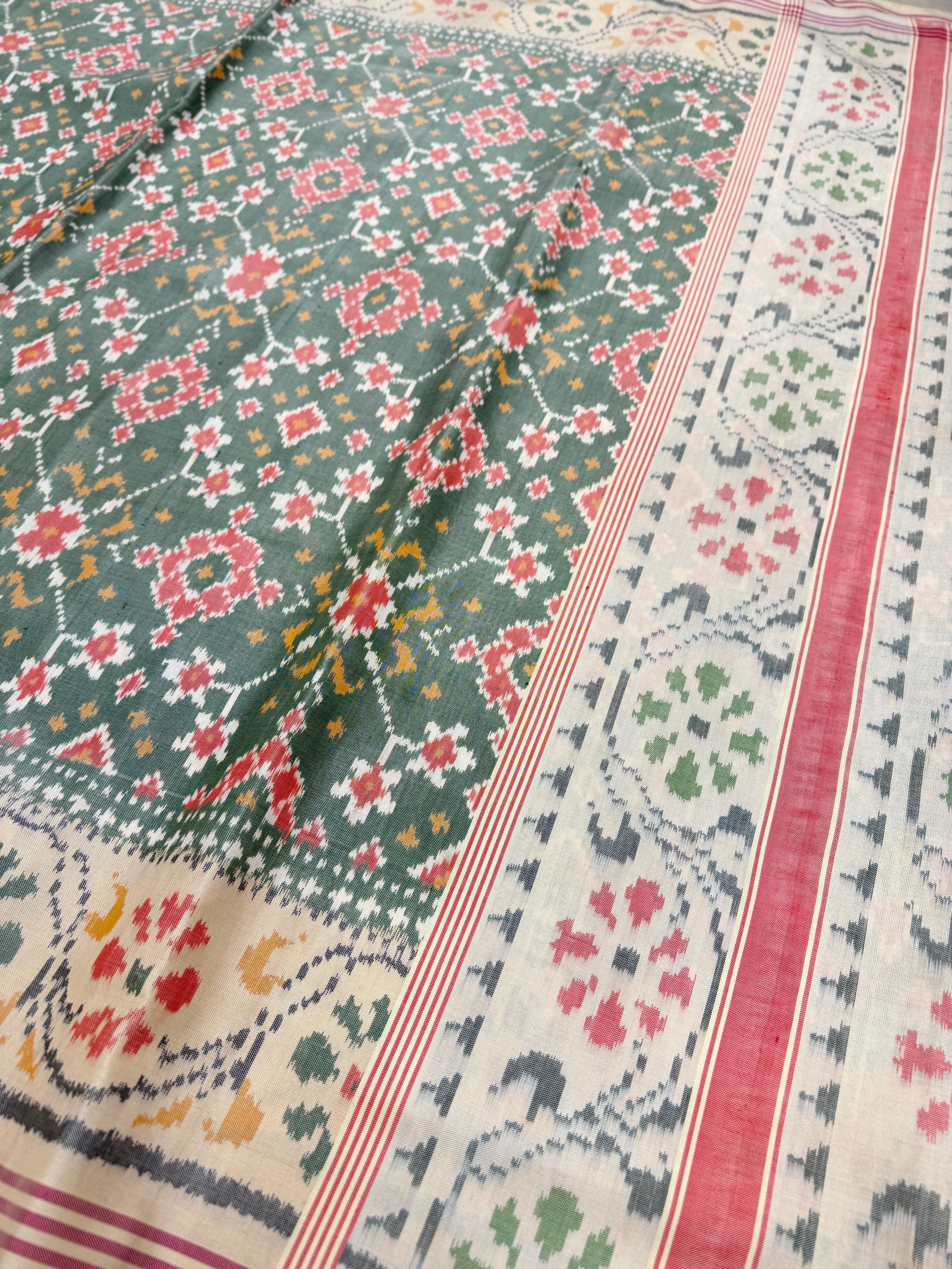 Pastel Green Navratna Patan Patola Handloom Saree