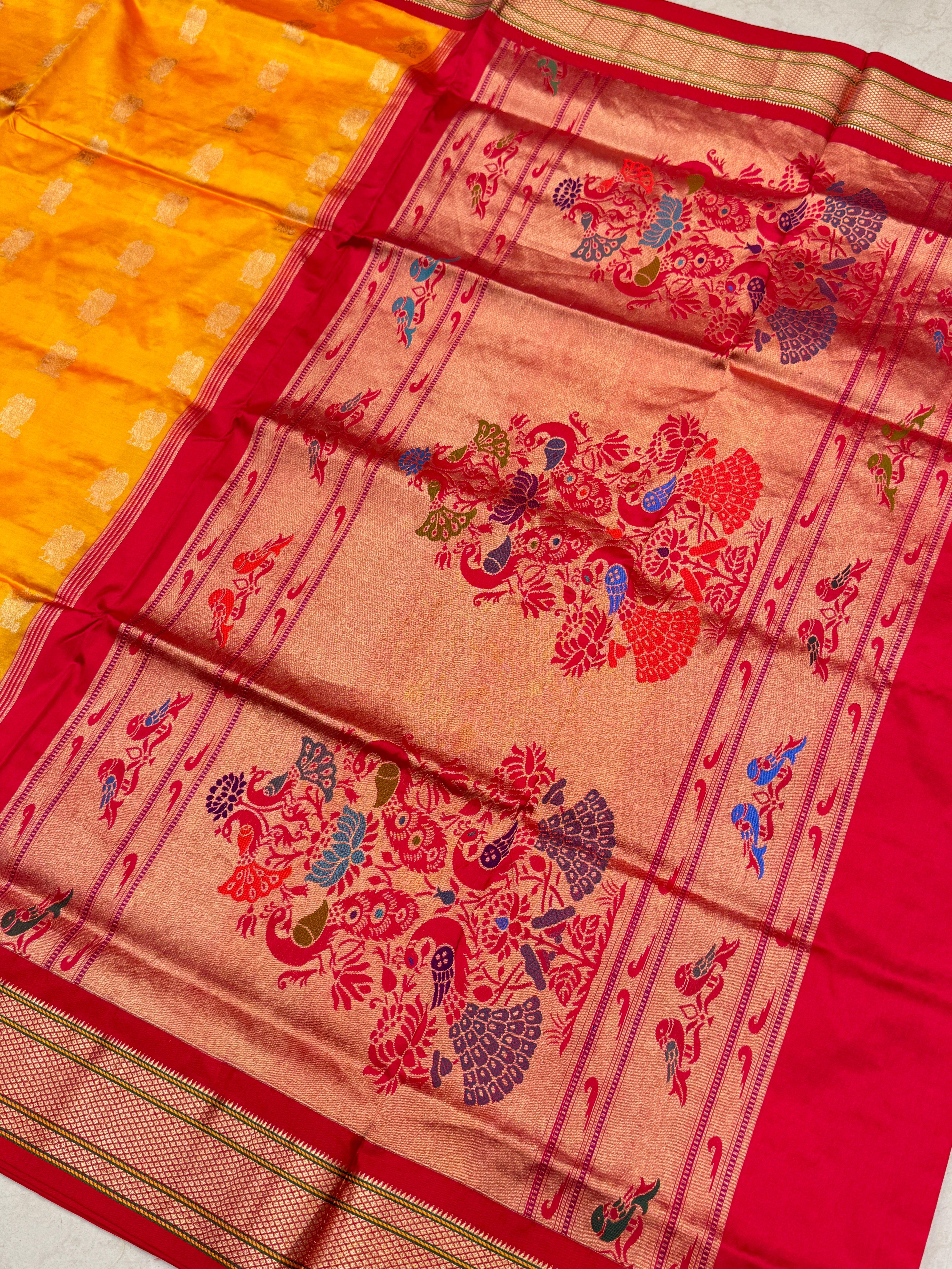 Yellow Red Pure Silk Paithani Saree