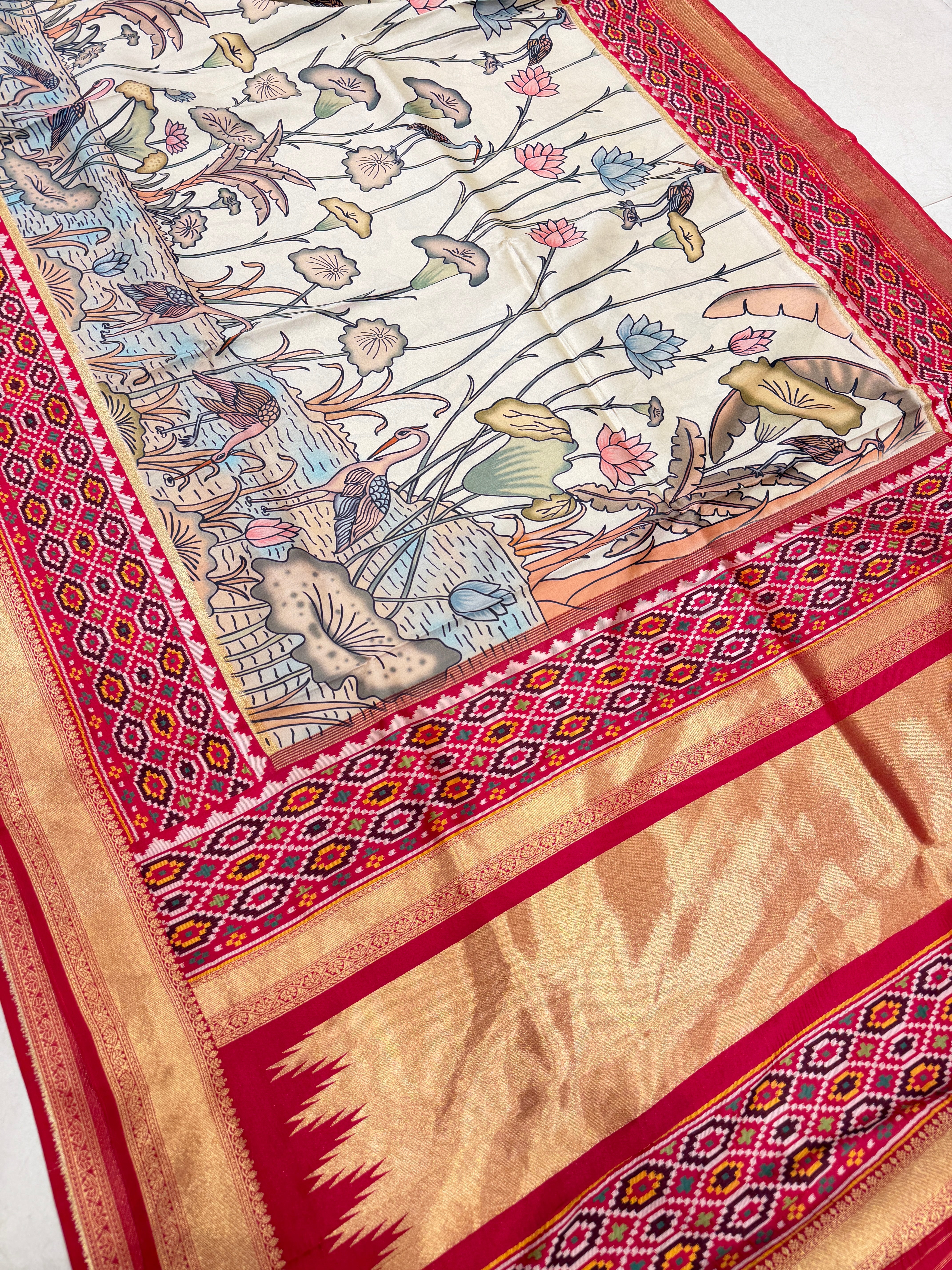 Kalamkari Print Patola Weaved Soft Silk Saree