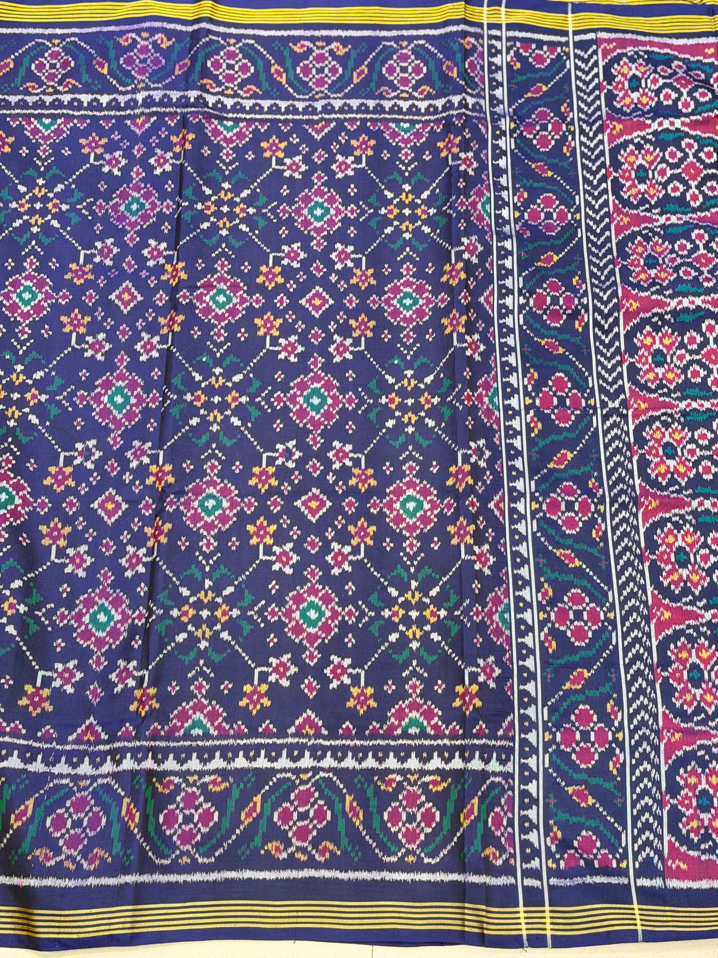 Navy Blue Navratna Pure Silk Handloom Patan Patola