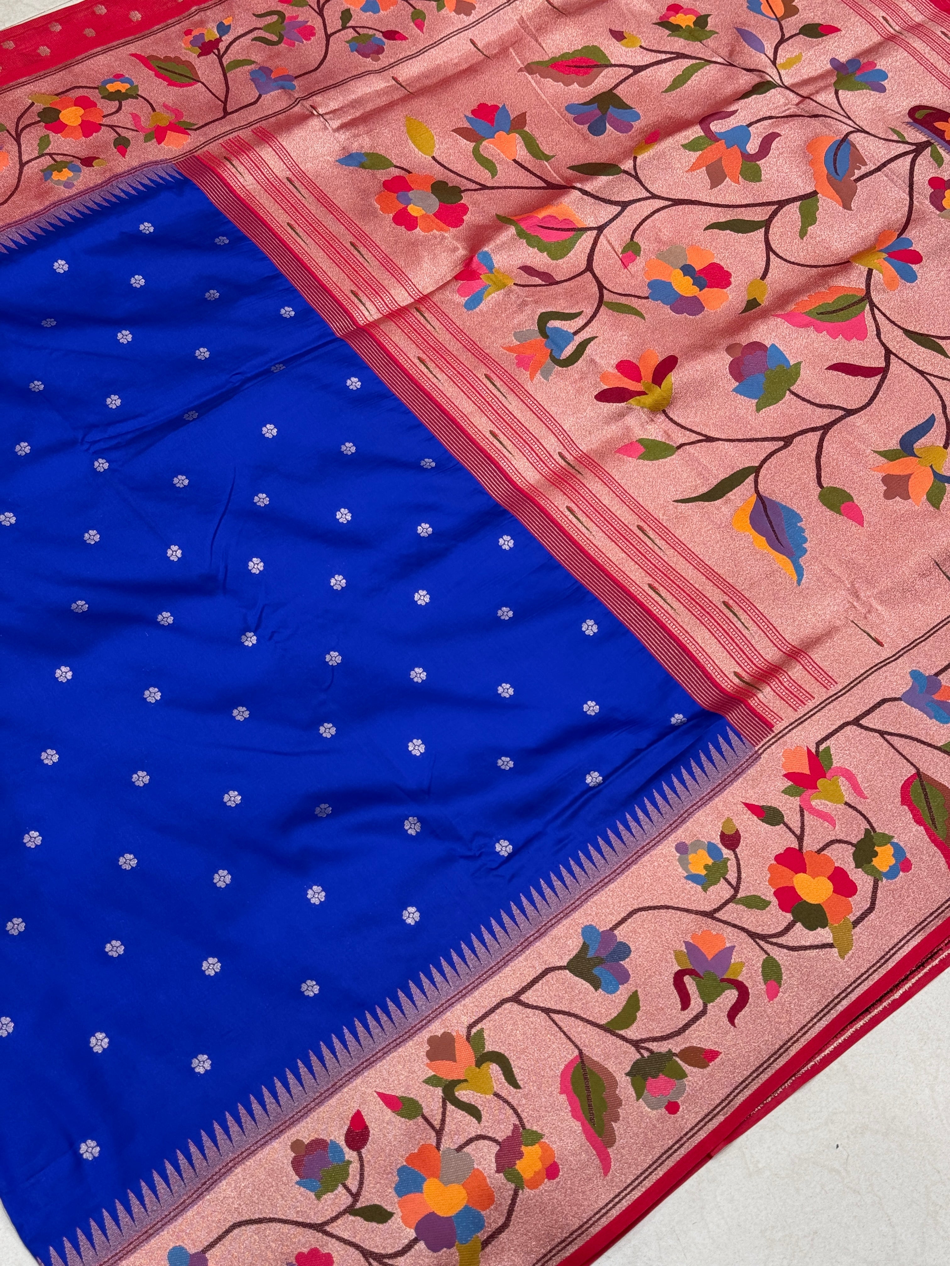 Royal Blue Floral Border Paithani Silk Saree