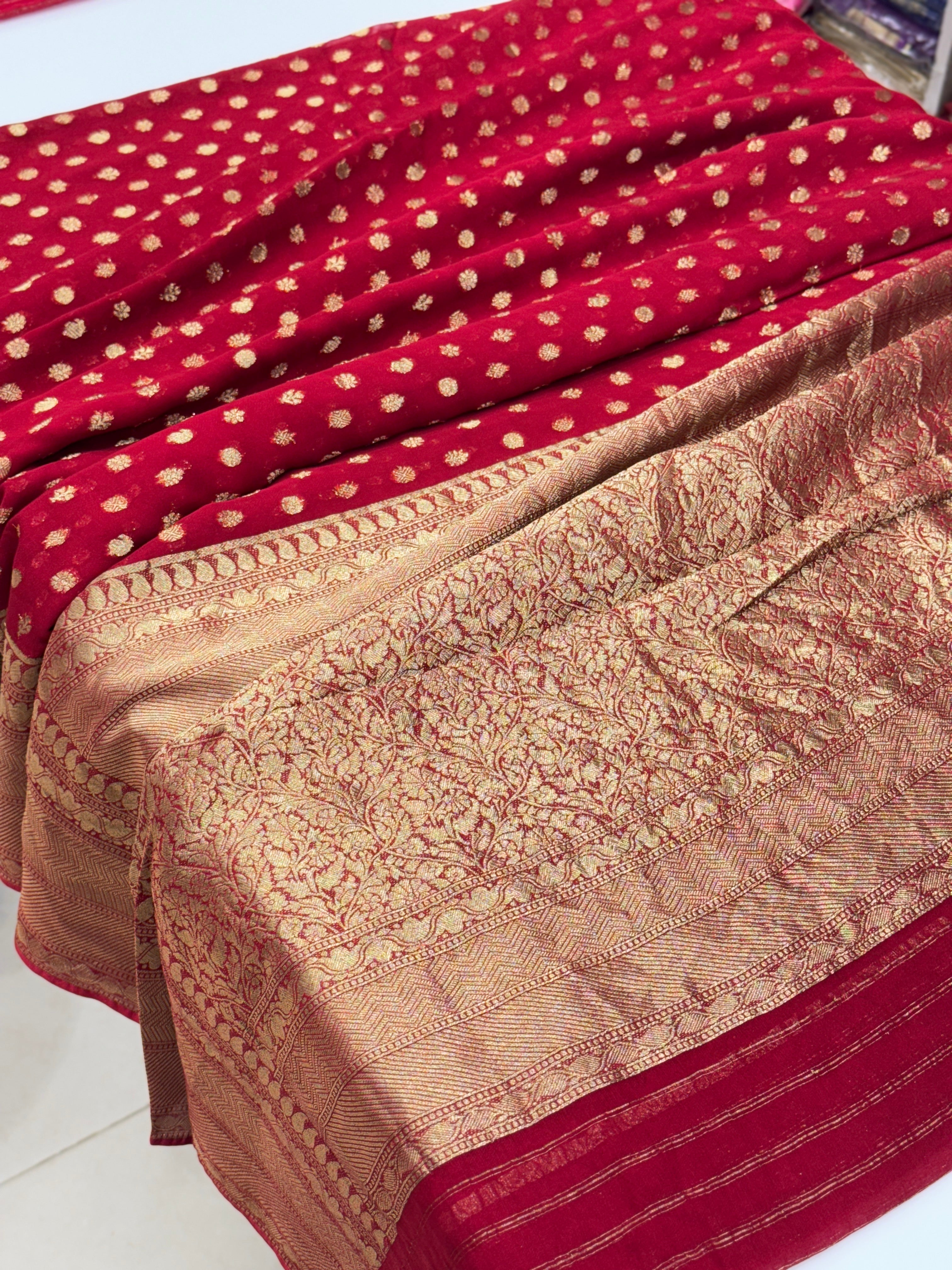 Red Banarasi Khaddi Georgette With Buttis