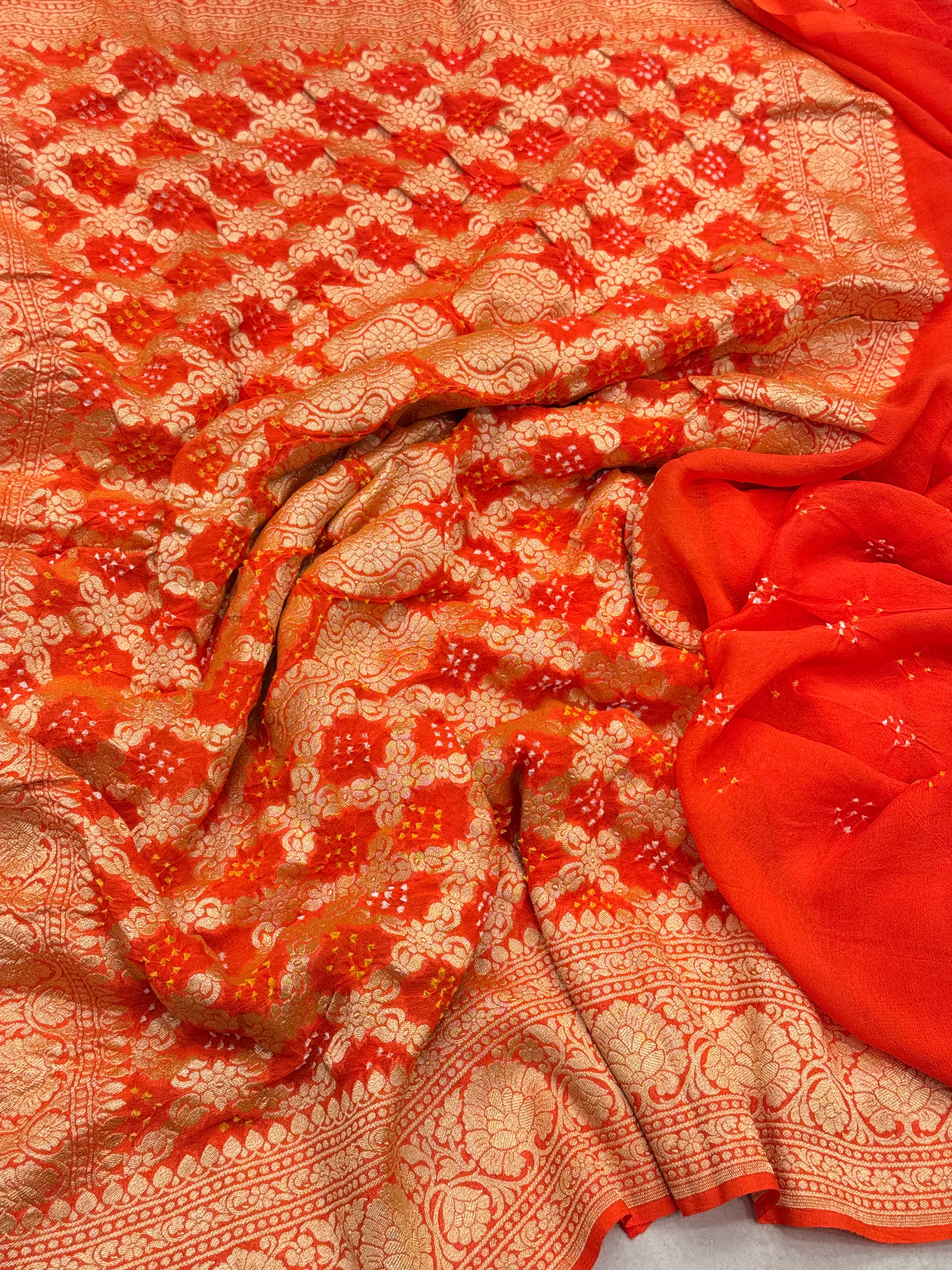 Orange Bandhej Bandhini Saree