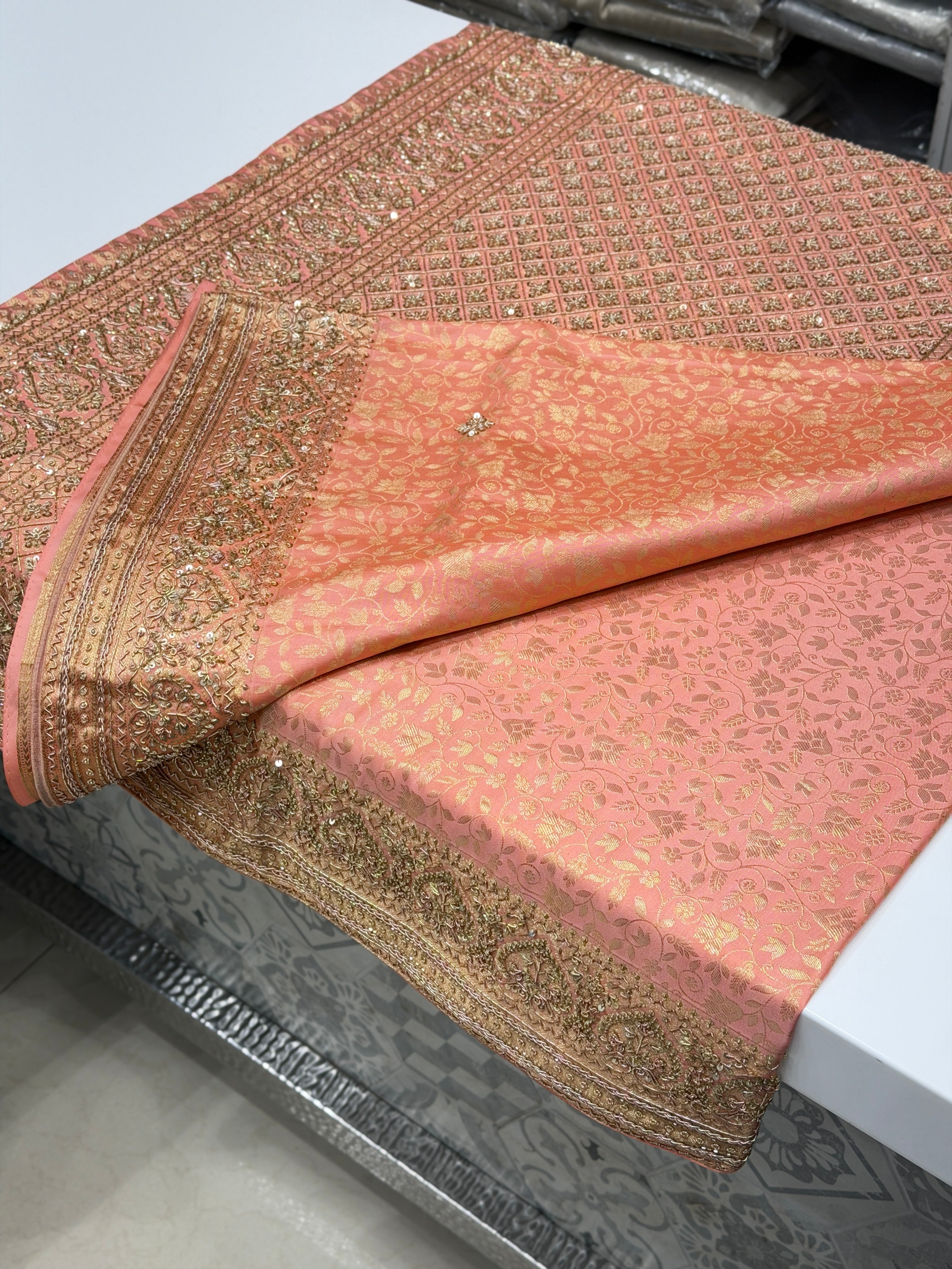 Pastel Kanjivaram Zardosi Hand Embroidery Saree