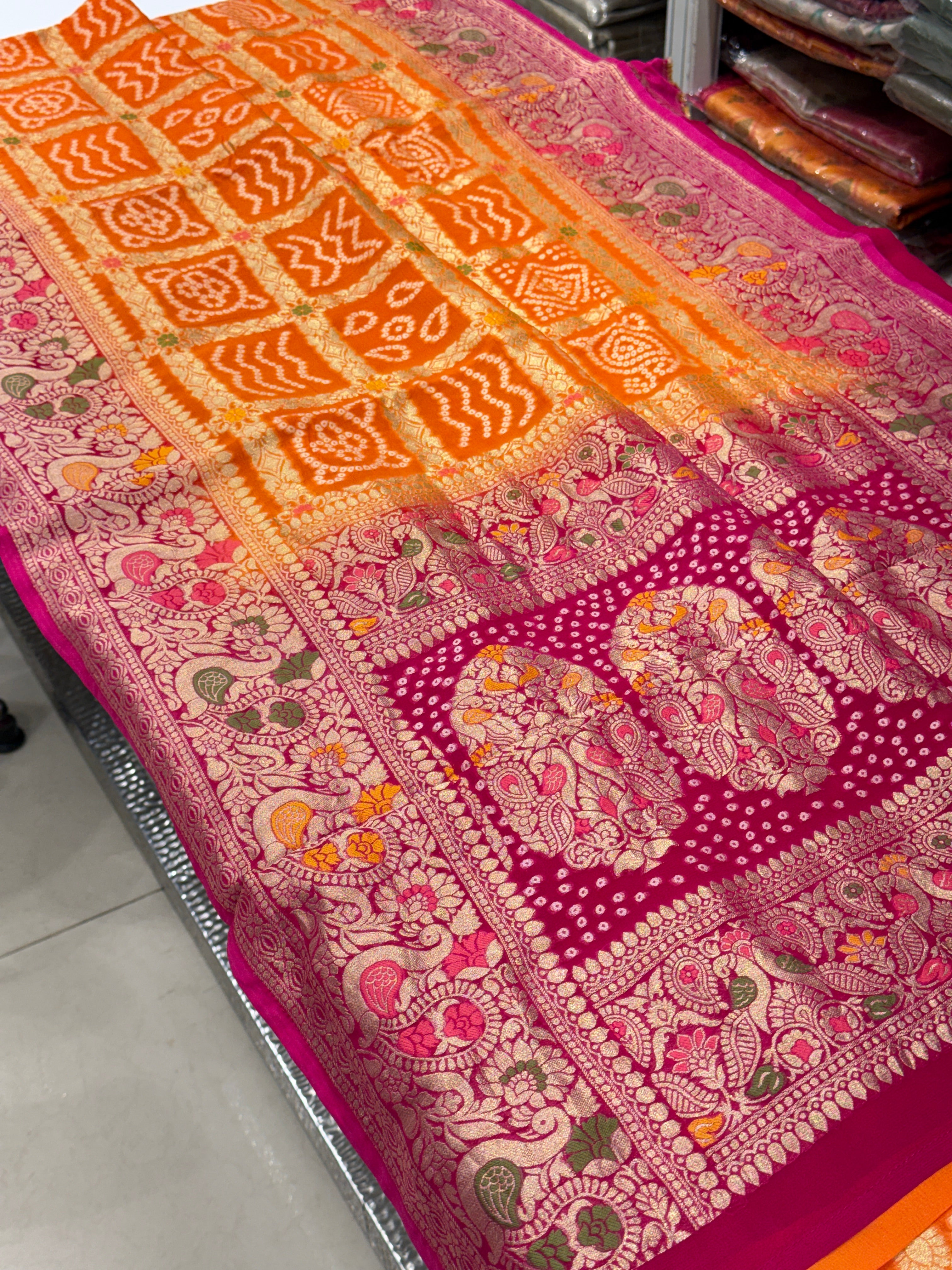 Orange Rani Georgette Gharchola Saree