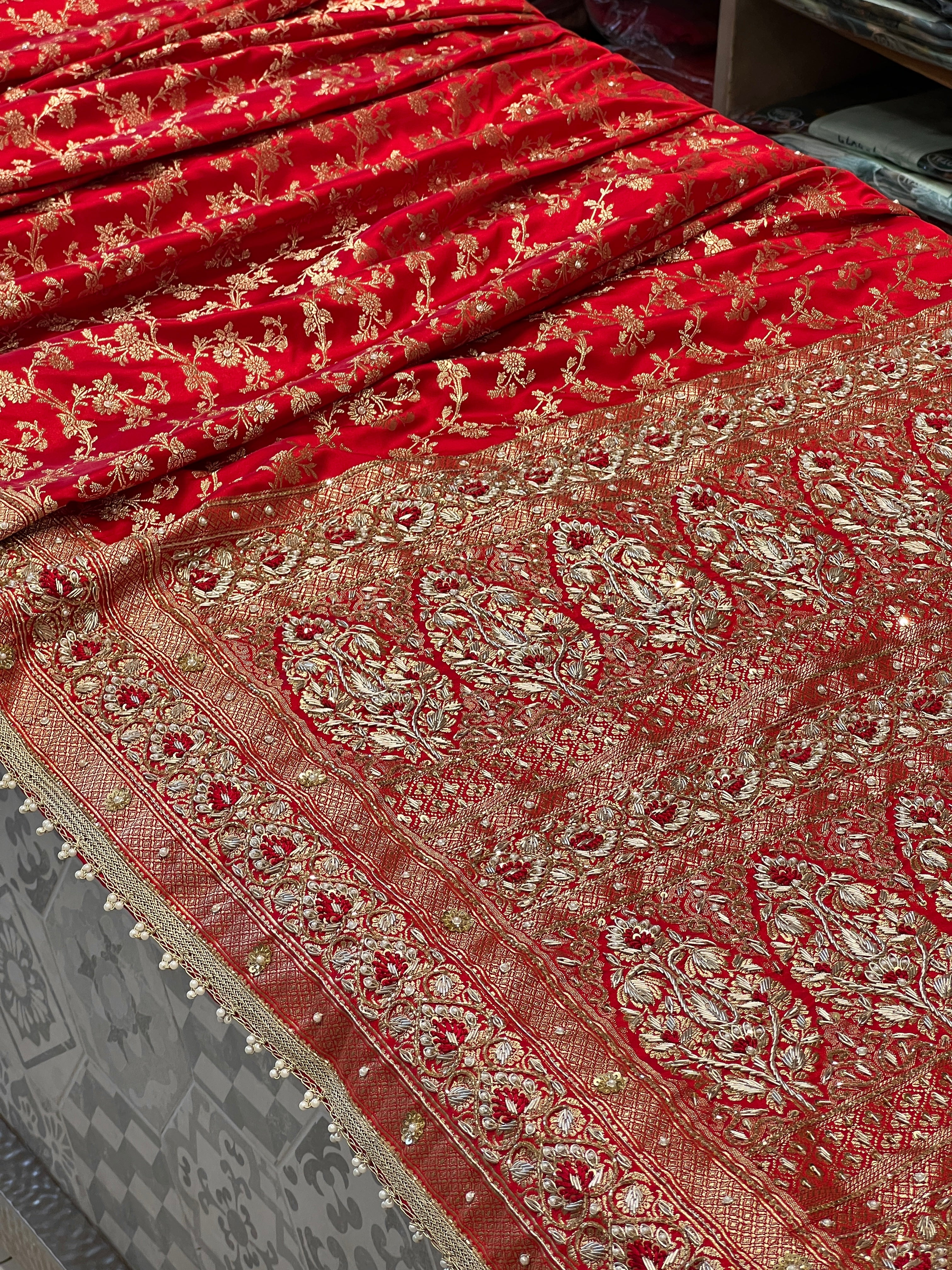 Red Banarasi Silk Resham Embroidery Saree