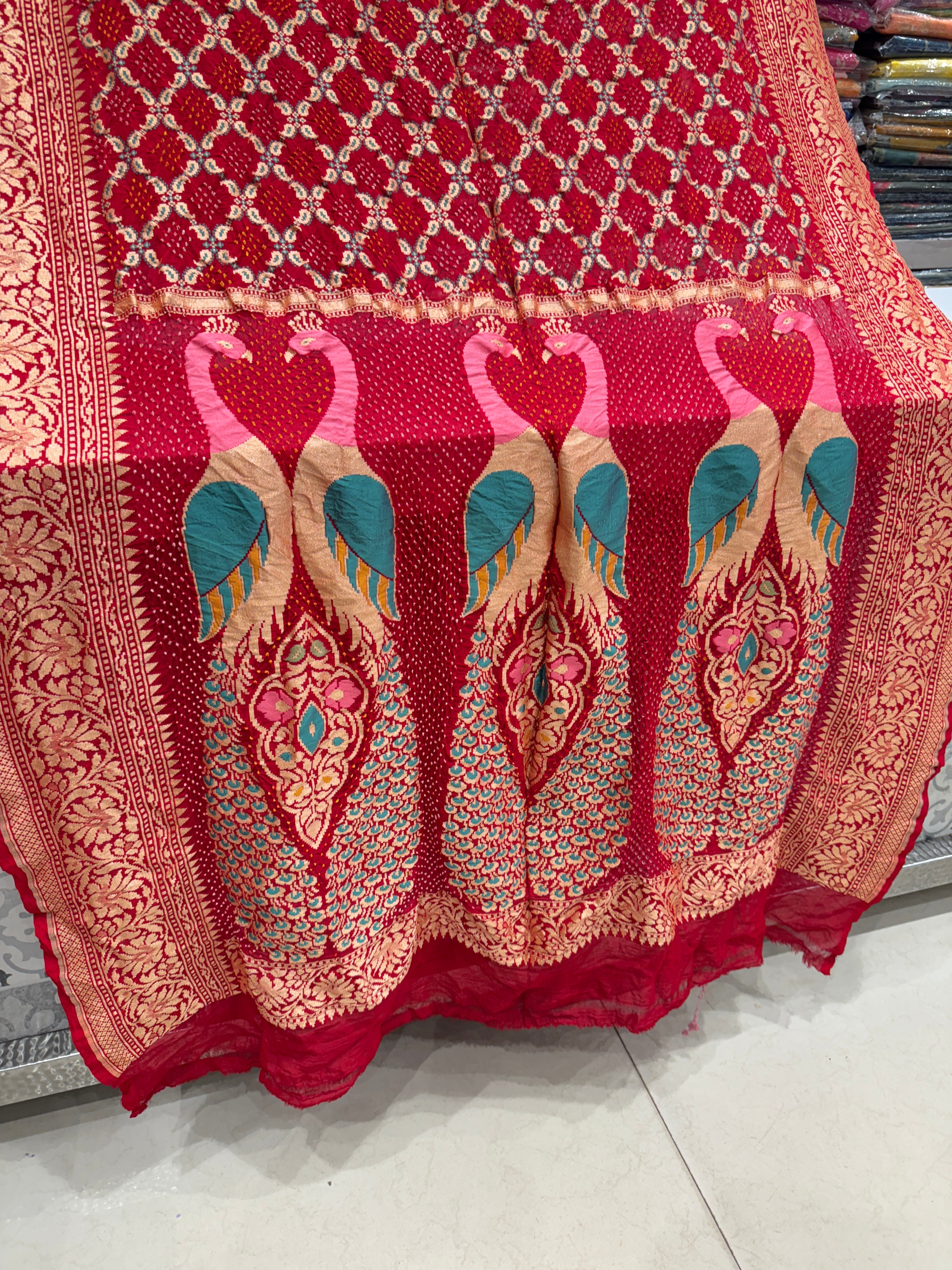 Red Bandhej Meenakari Dupatta