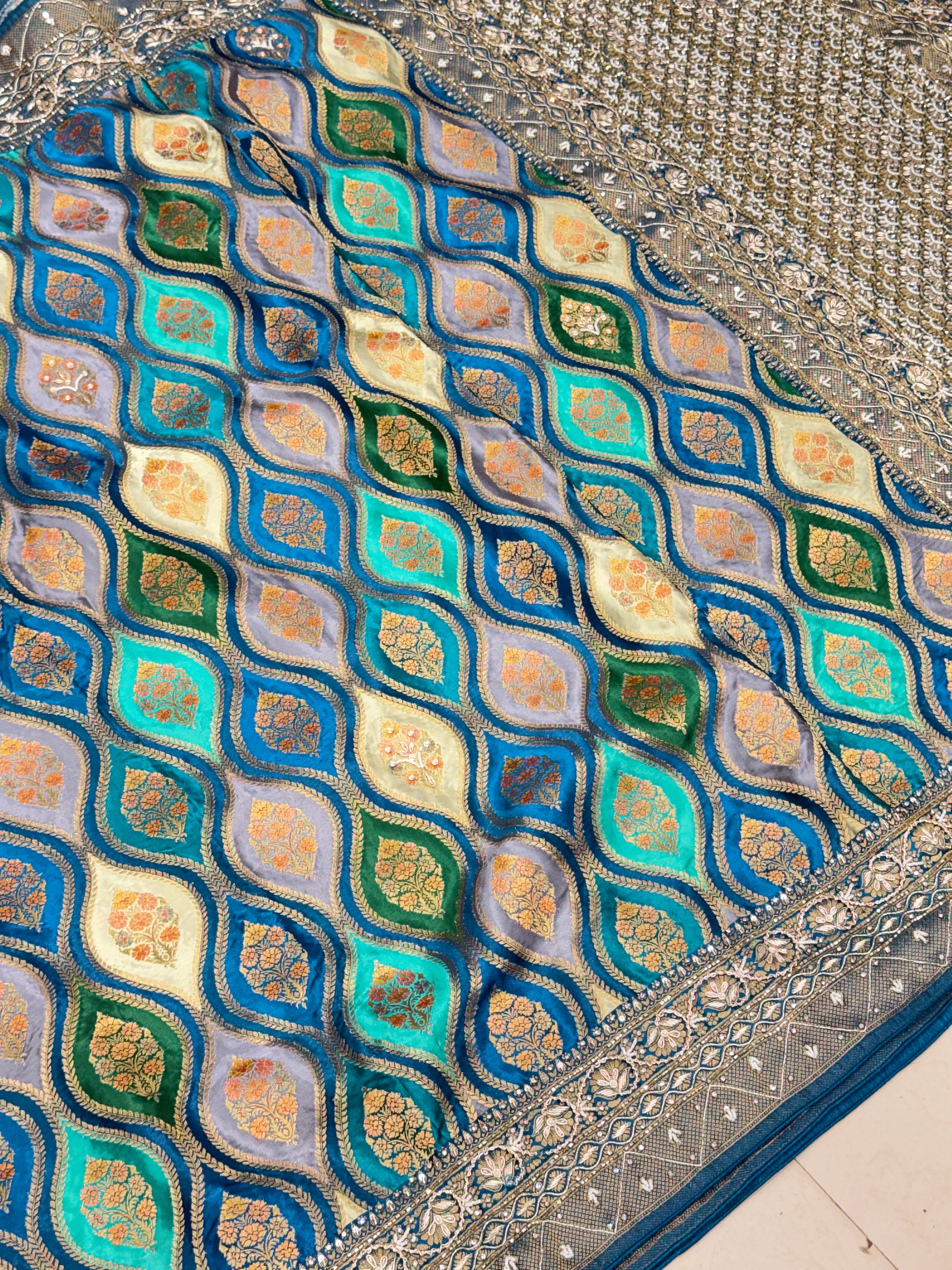 Rama Blue Banarasi Rangkat Modal Hand Embroidery