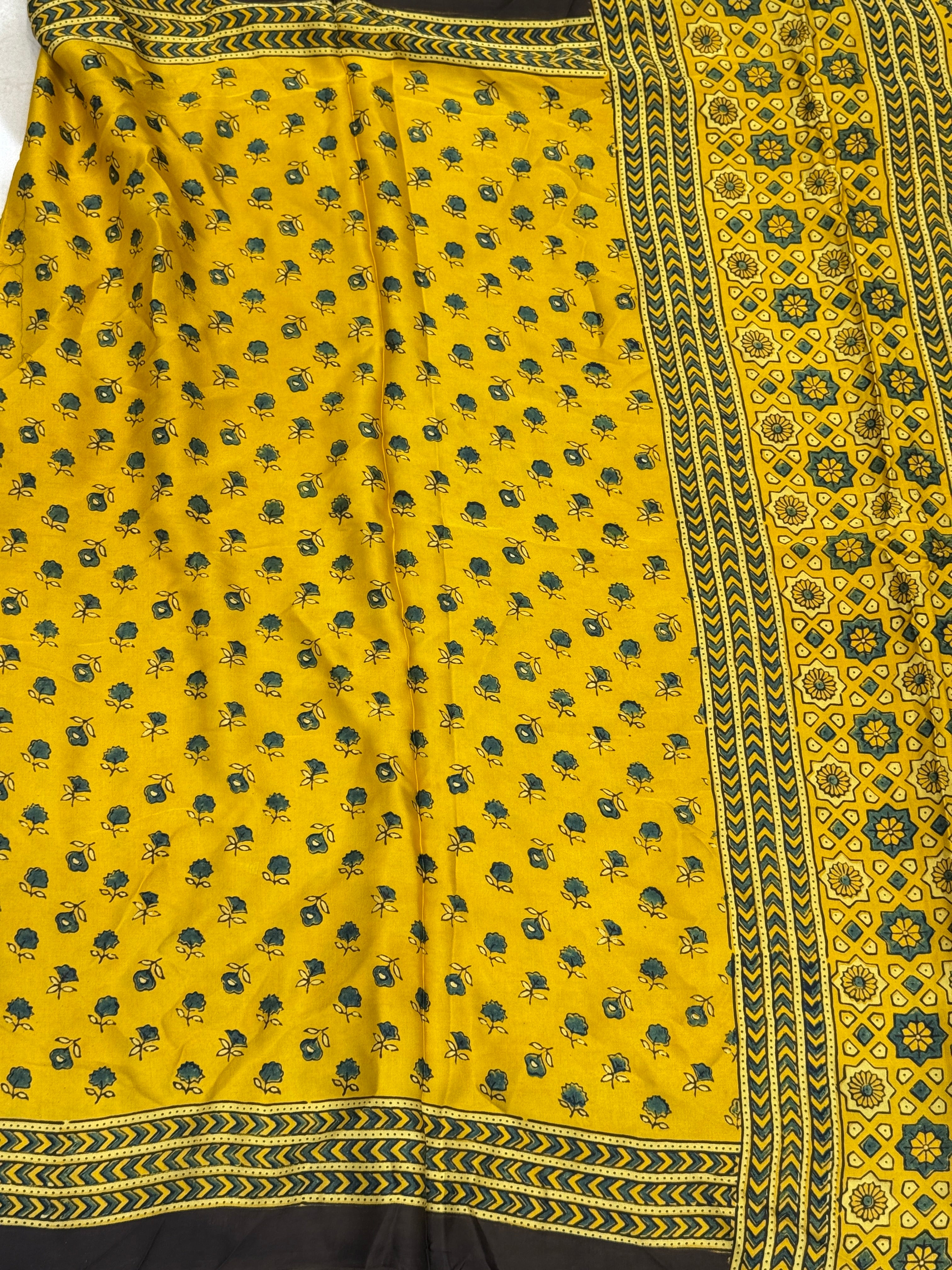 Yellow Butti Modal Silk Ajrakh Saree