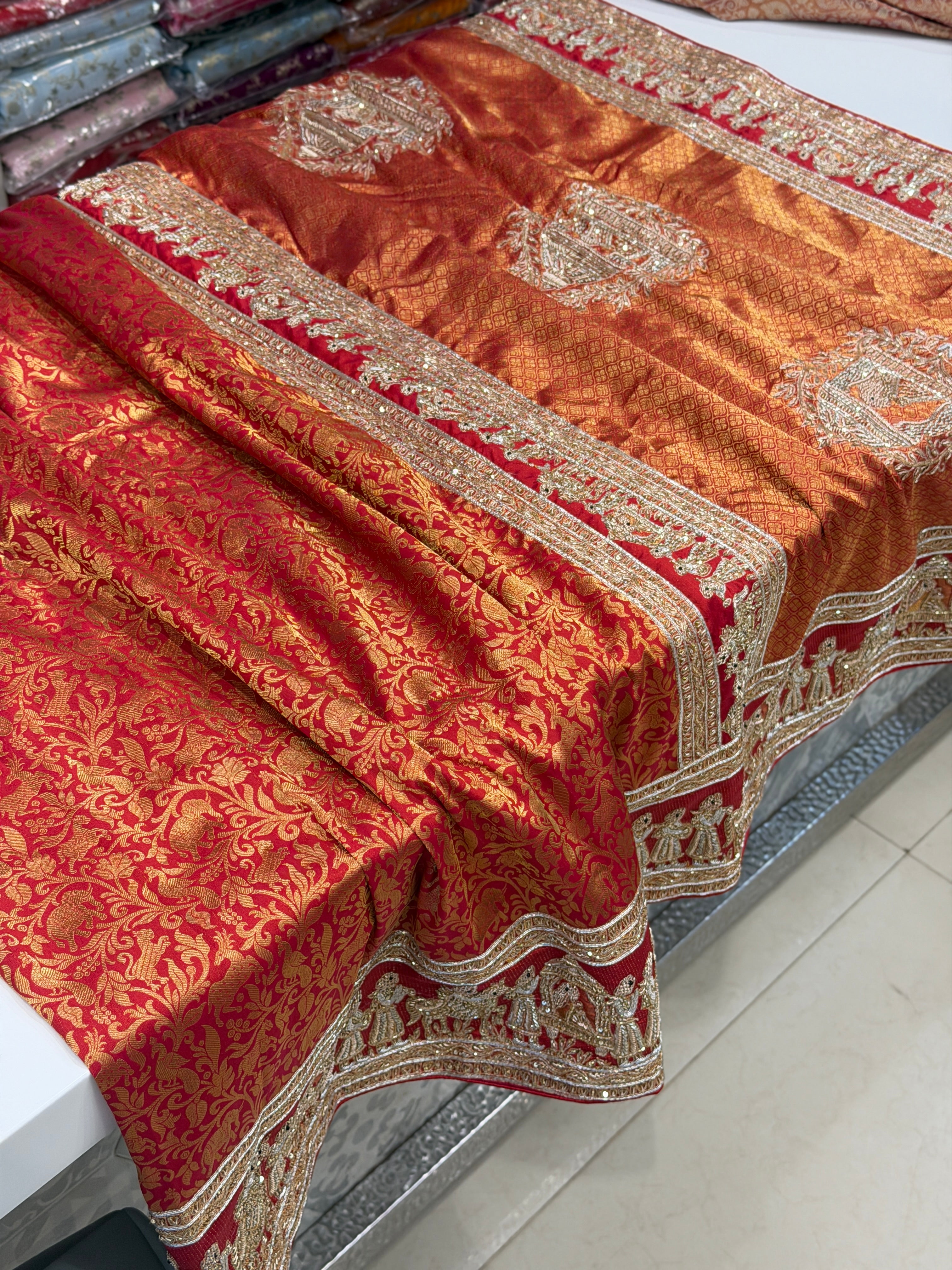 Red Silk Kanjivaram Zardozi Doli Hand Embroidery Saree