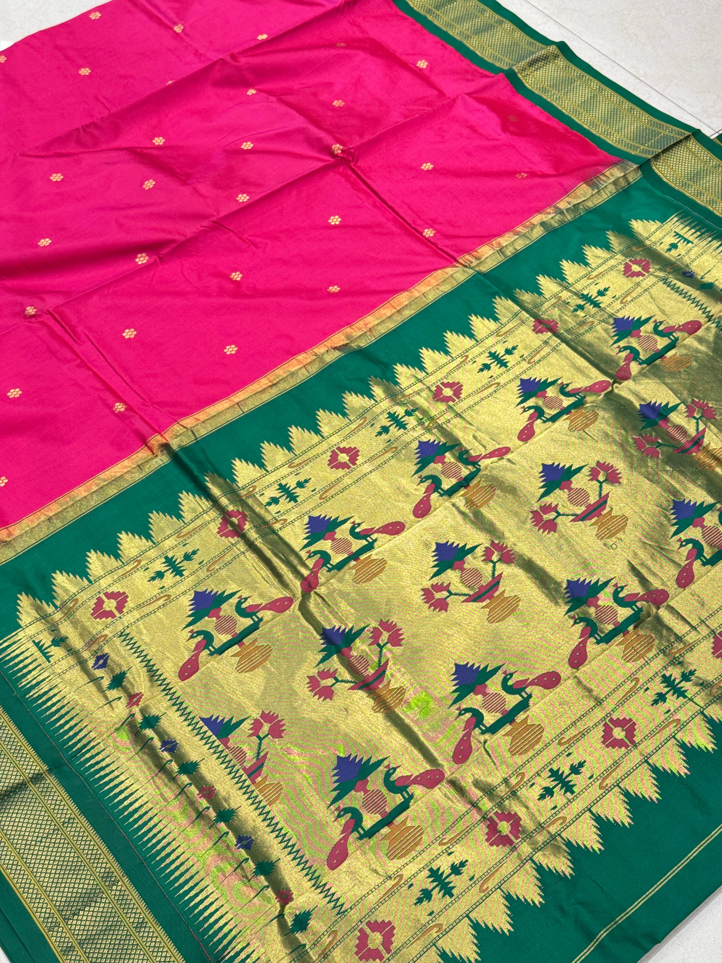 Rani Green Morbangdi Paithani Saree