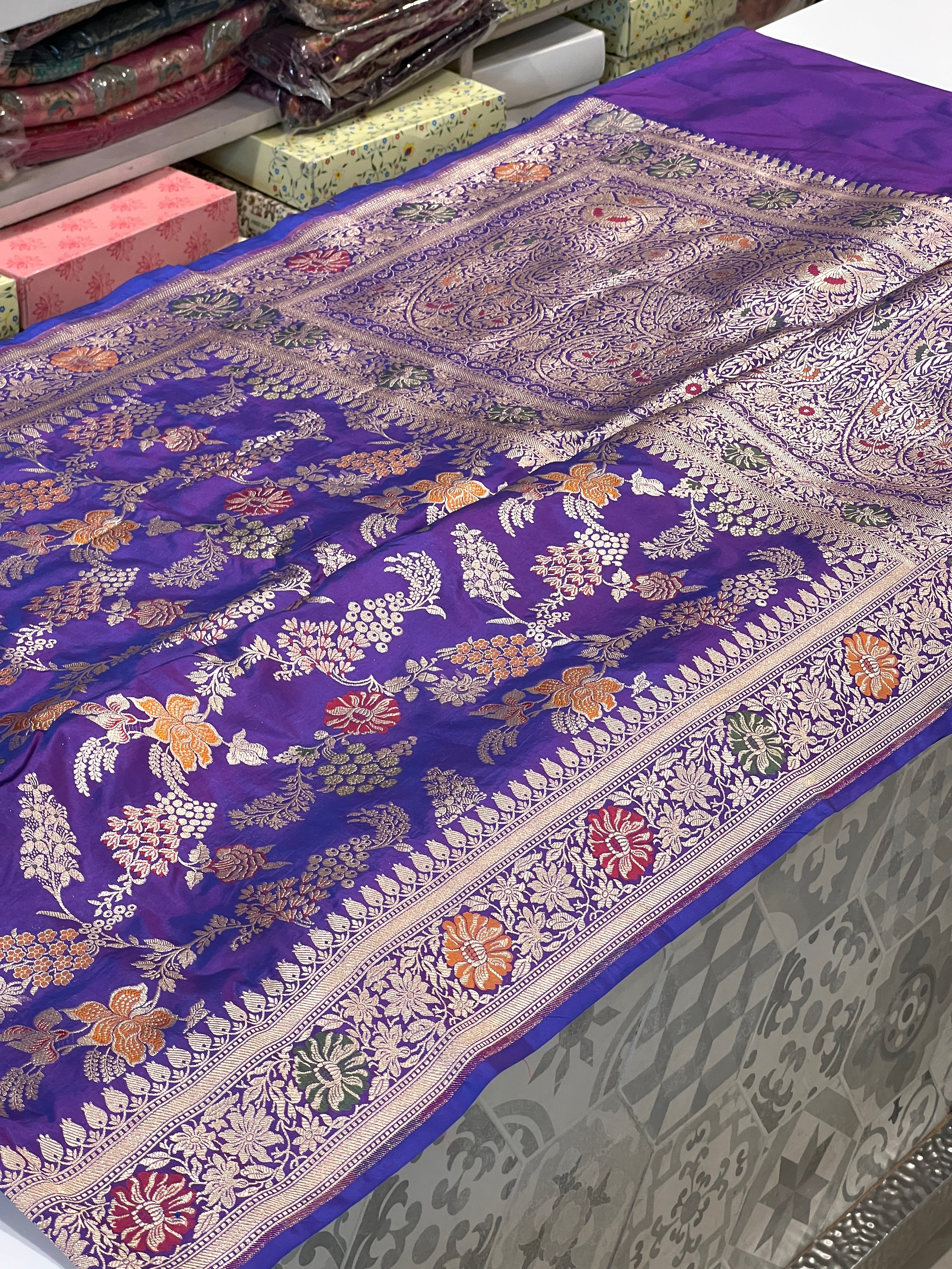 Purple Meenakari Katan Silk Saree