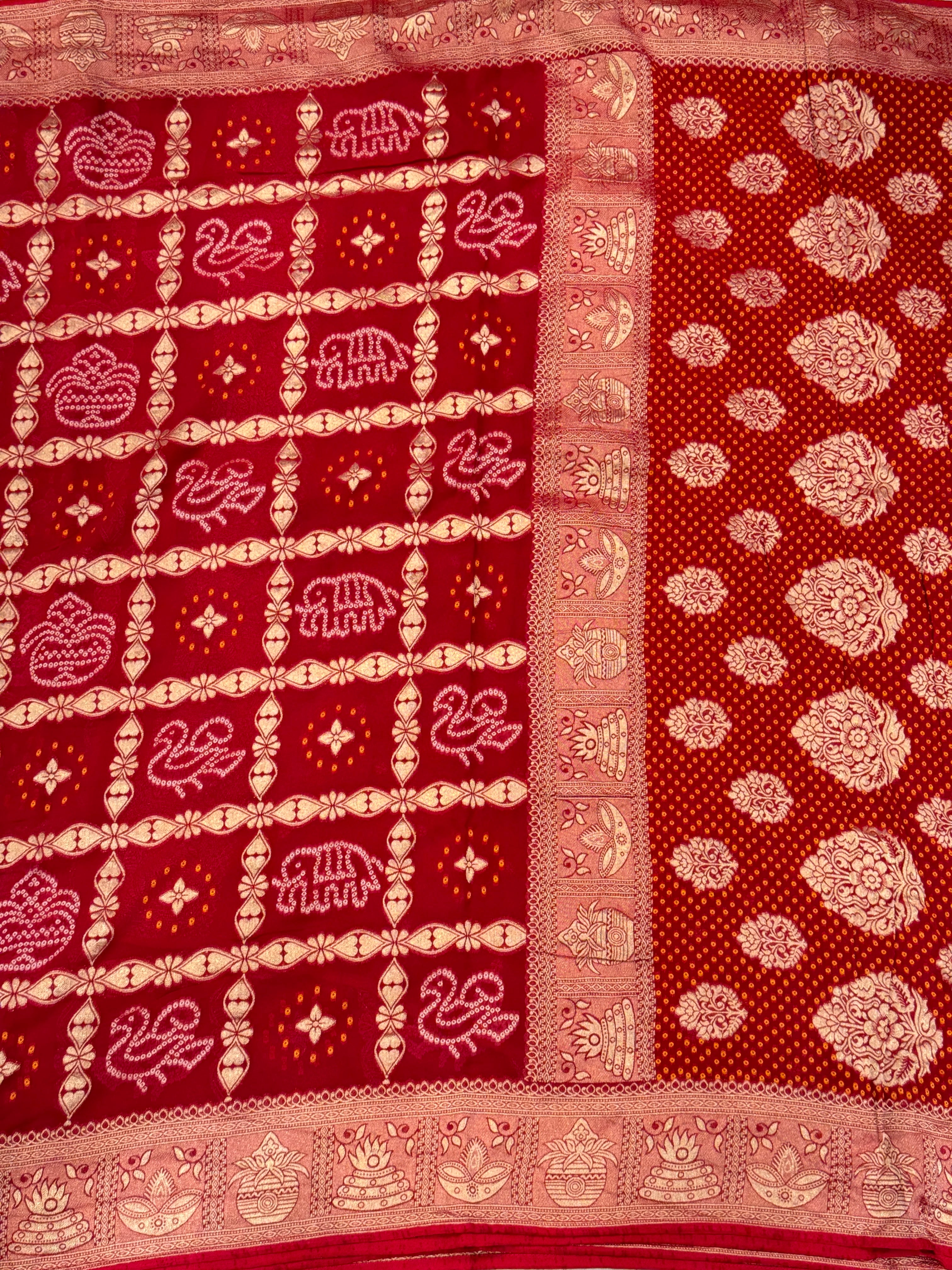 Red Woven Bandhej Georgette Gharchola Saree 3.0